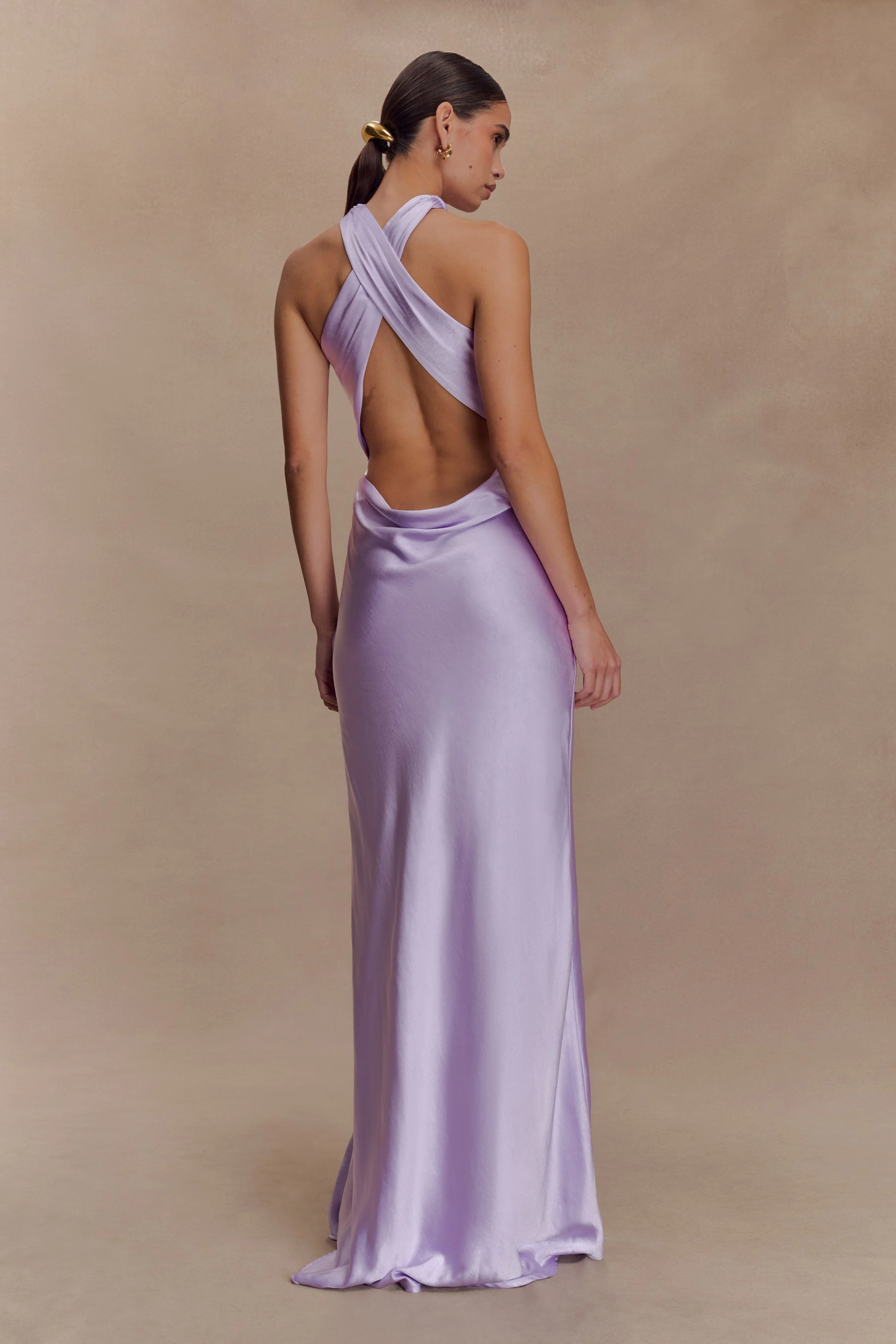 Phyllis Satin Halter Maxi Dress - Lilac - Image 2