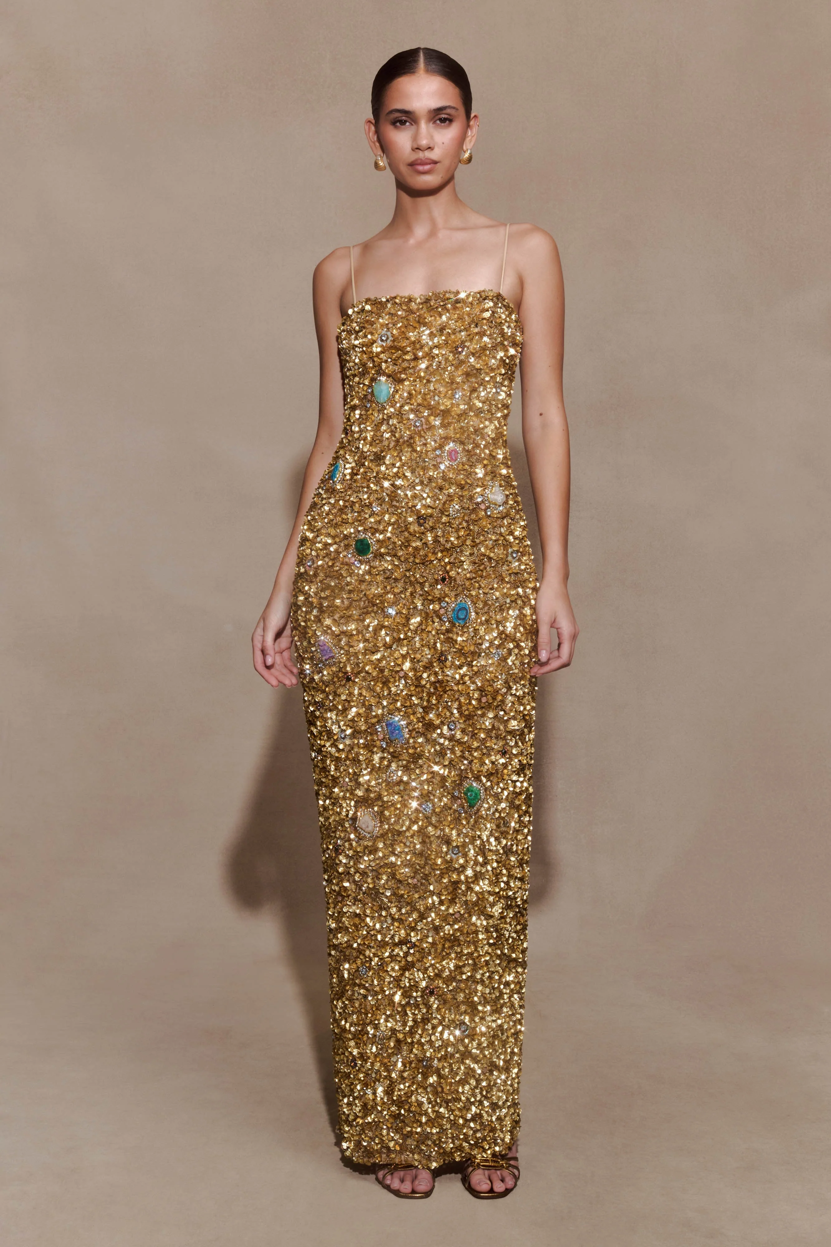 Porter Hand Beaded Midi Dress - Gold - Image 2