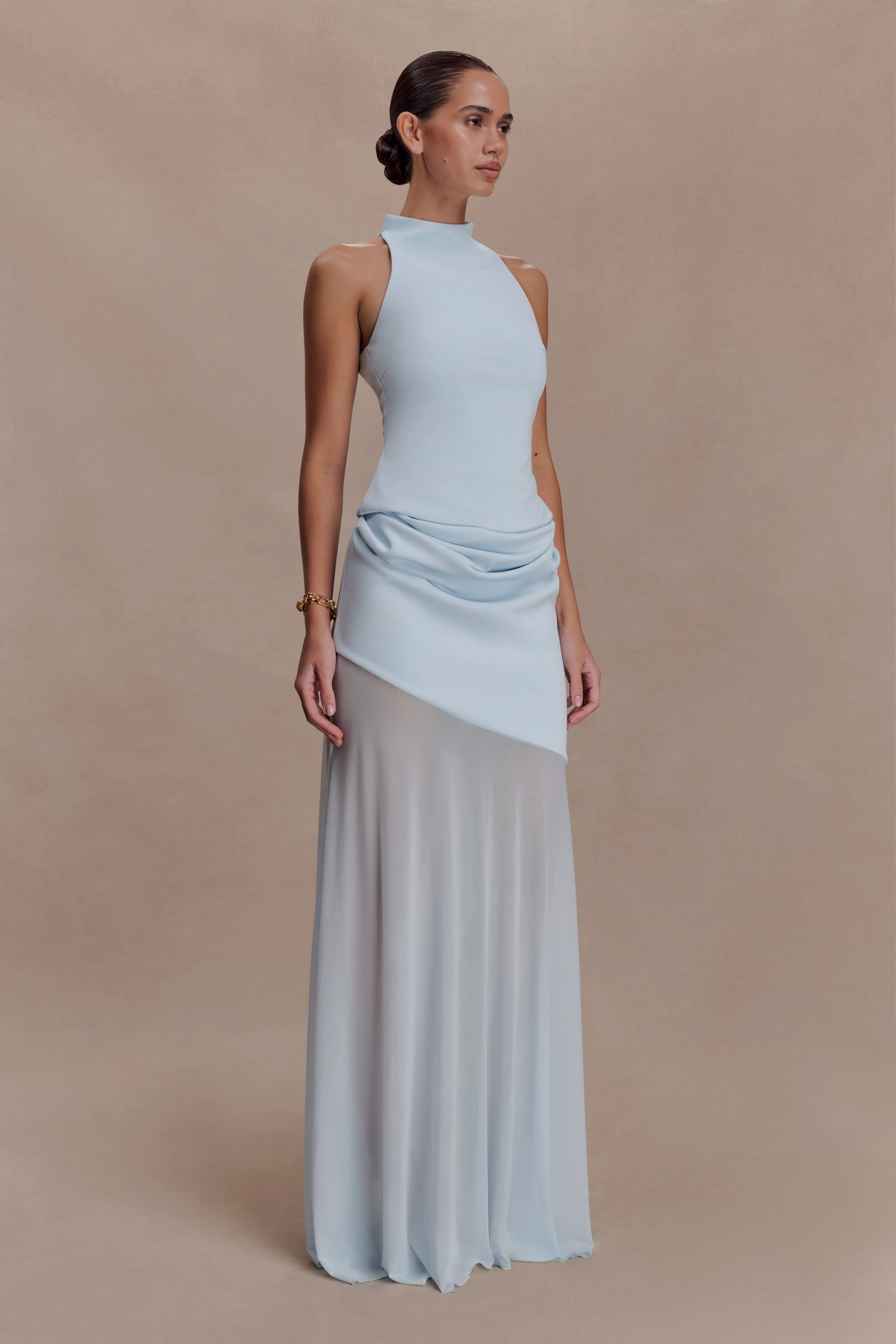 Portia Scuba And Mesh Maxi Skirt - Pale Blue - Image 3