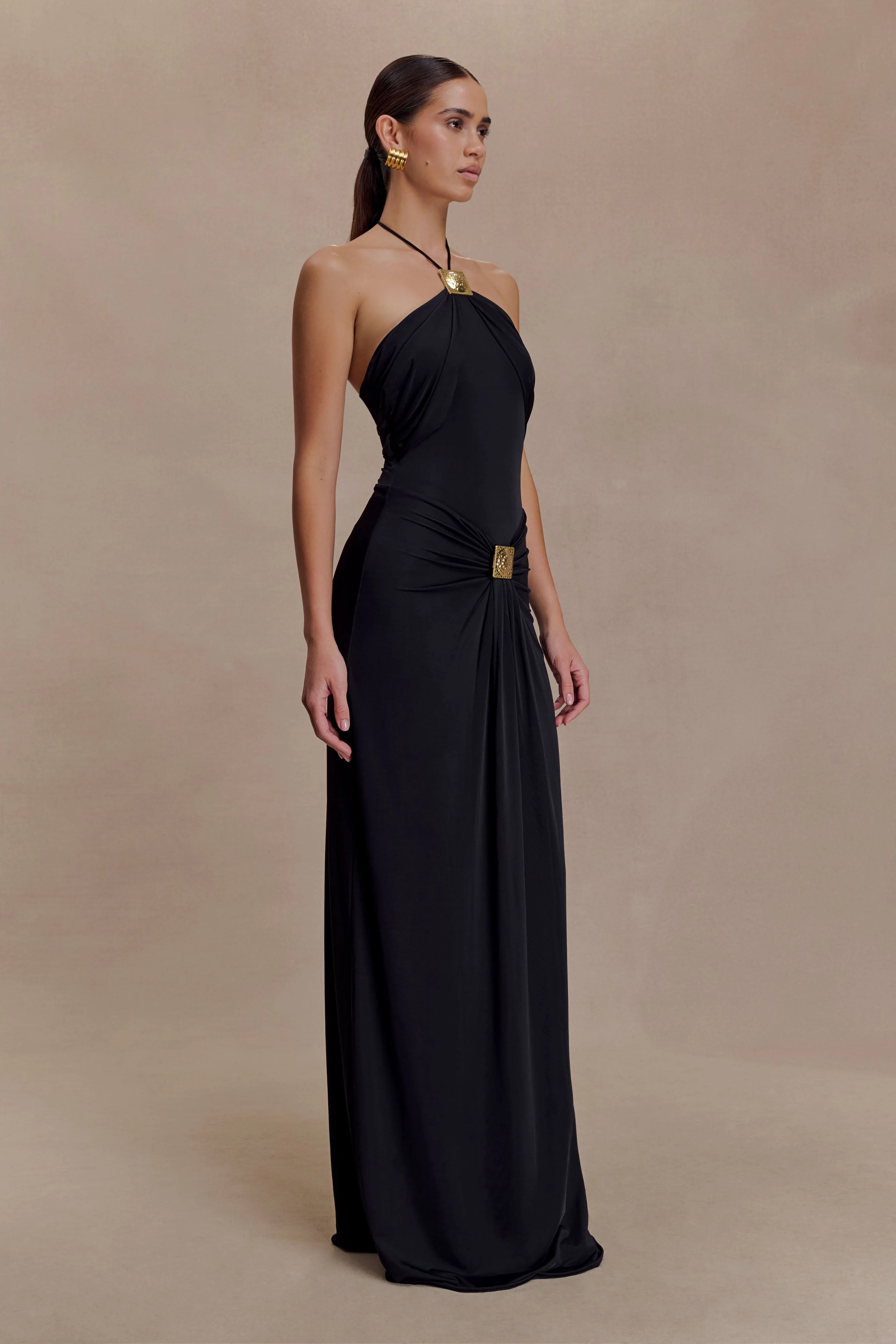 Quincy Halter Maxi Dress With Hardware - Black - Image 3