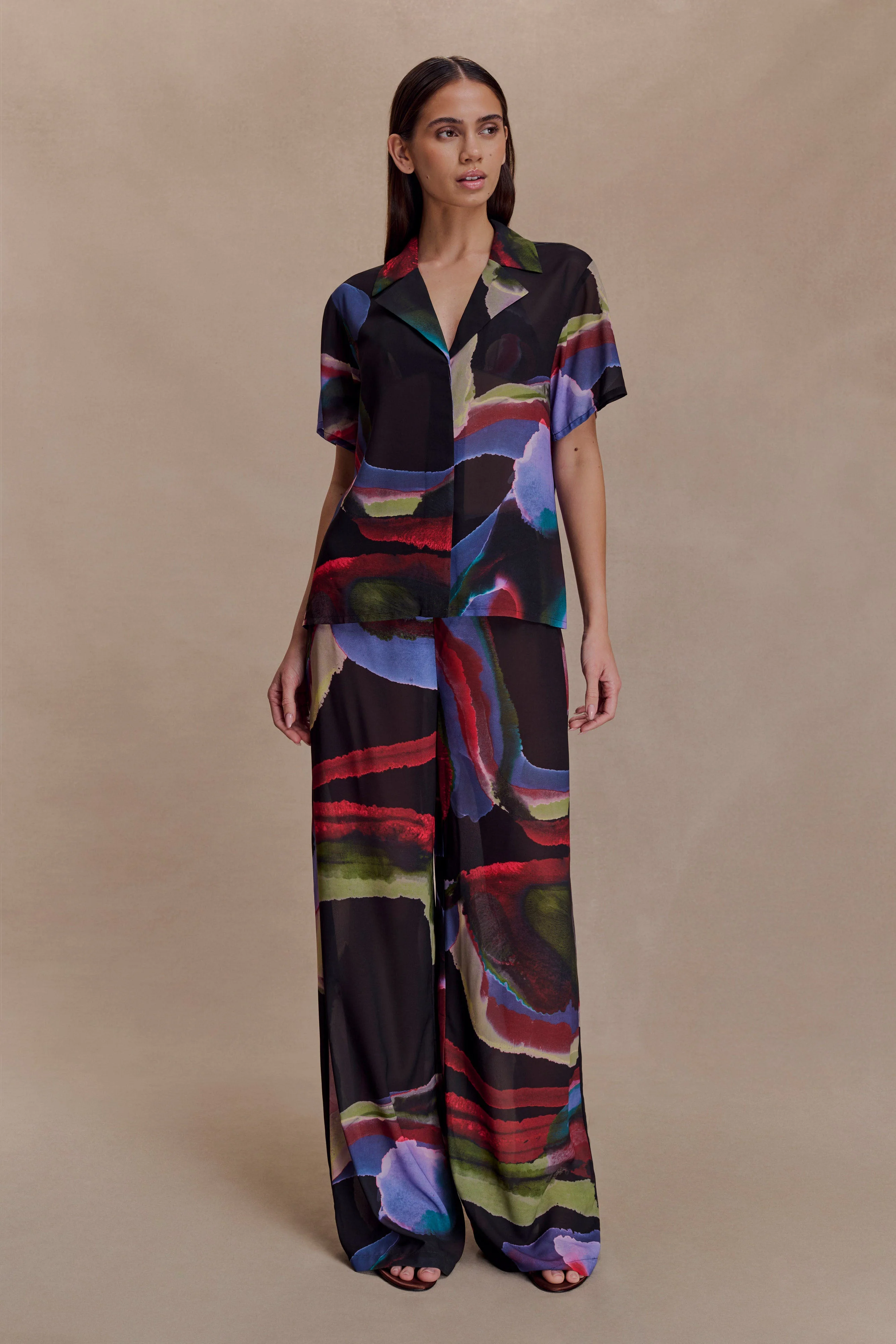 Rachel Chiffon Short Sleeve Shirt - Multi Fluid Reverie Print - Image 6