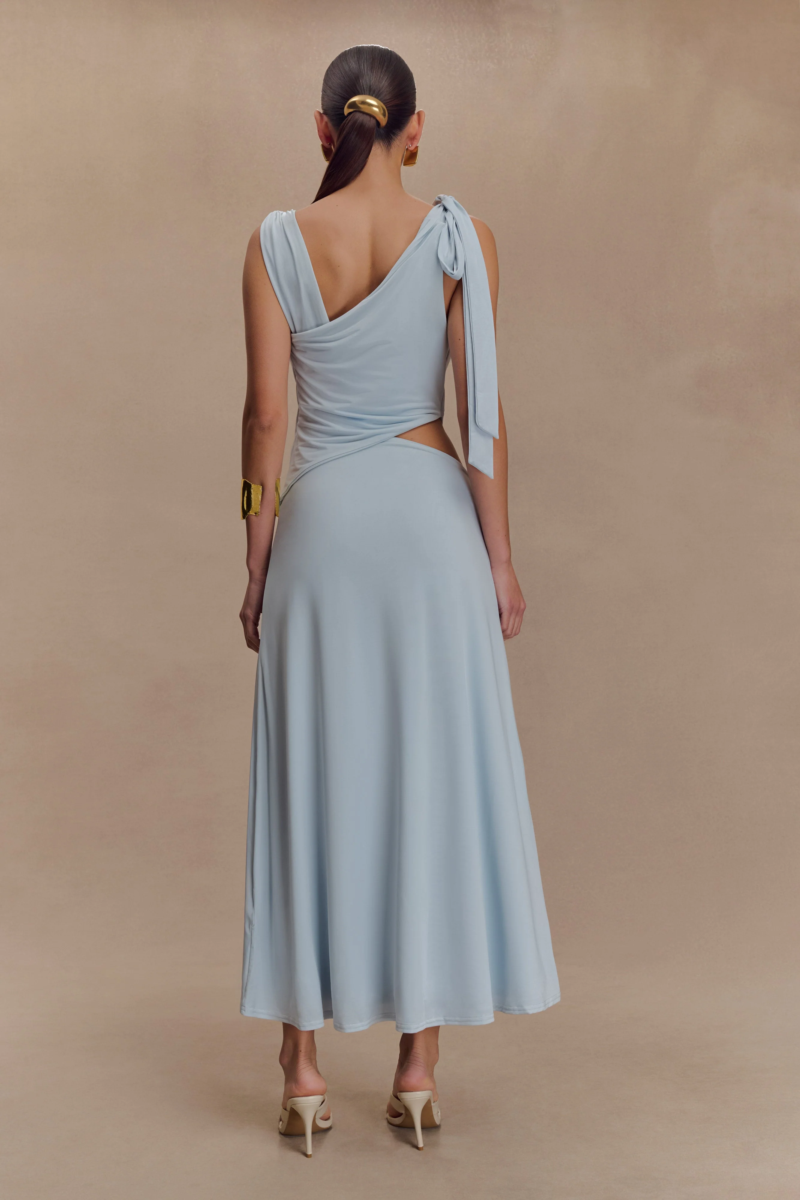 Raleigh Asymmetrical Slinky Midi Dress - Pale Blue - Image 3