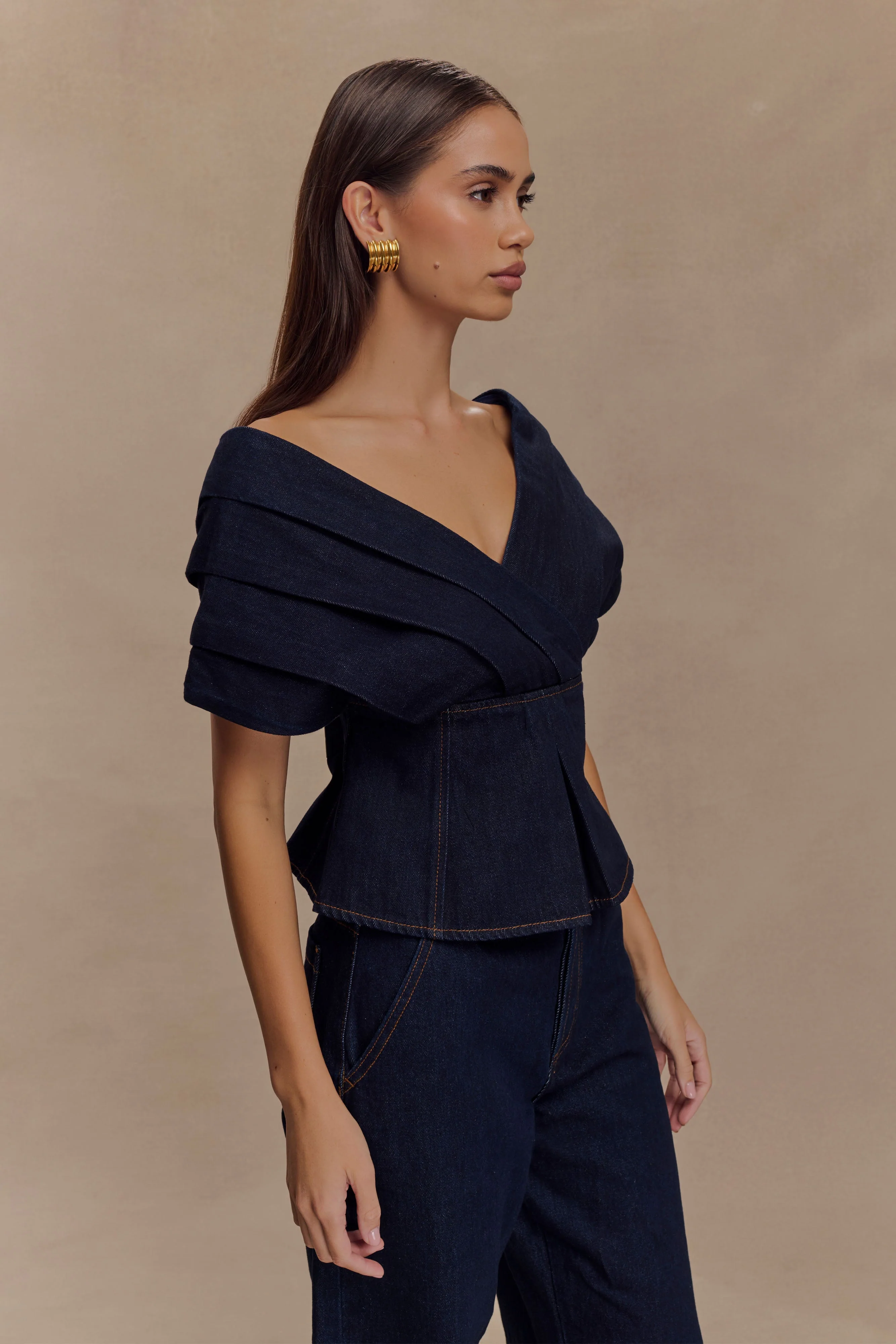 Rayne Off Shoulder Denim Top - Indigo Blue - Image 4