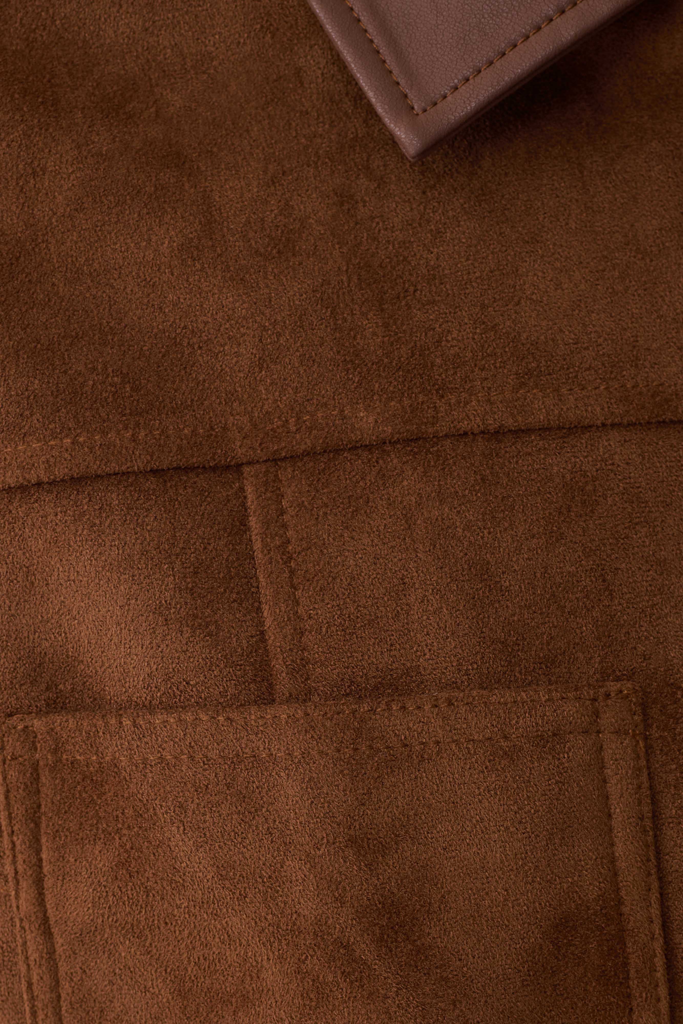 Remy Faux Suede & Leather Collared Jacket - Tan - Image 8