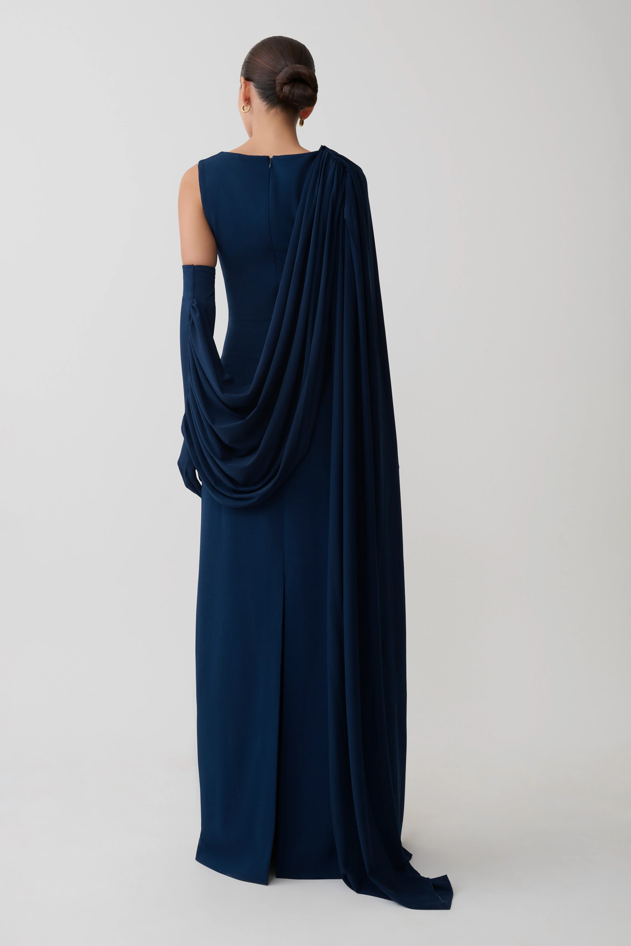 Rhea Detachable Cape Jersey Maxi Dress - Navy - Image 2