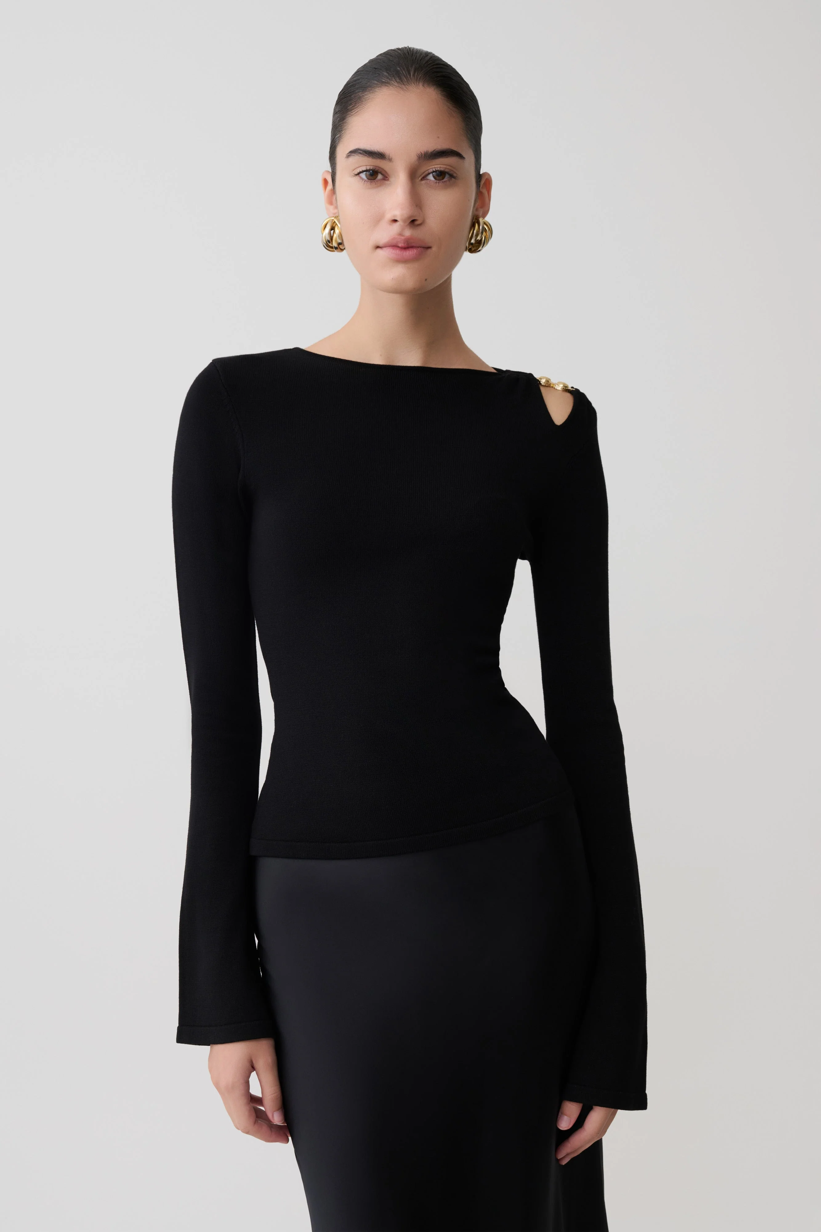 Ricky Knit Long Sleeve Longline Top - Black - Image 5