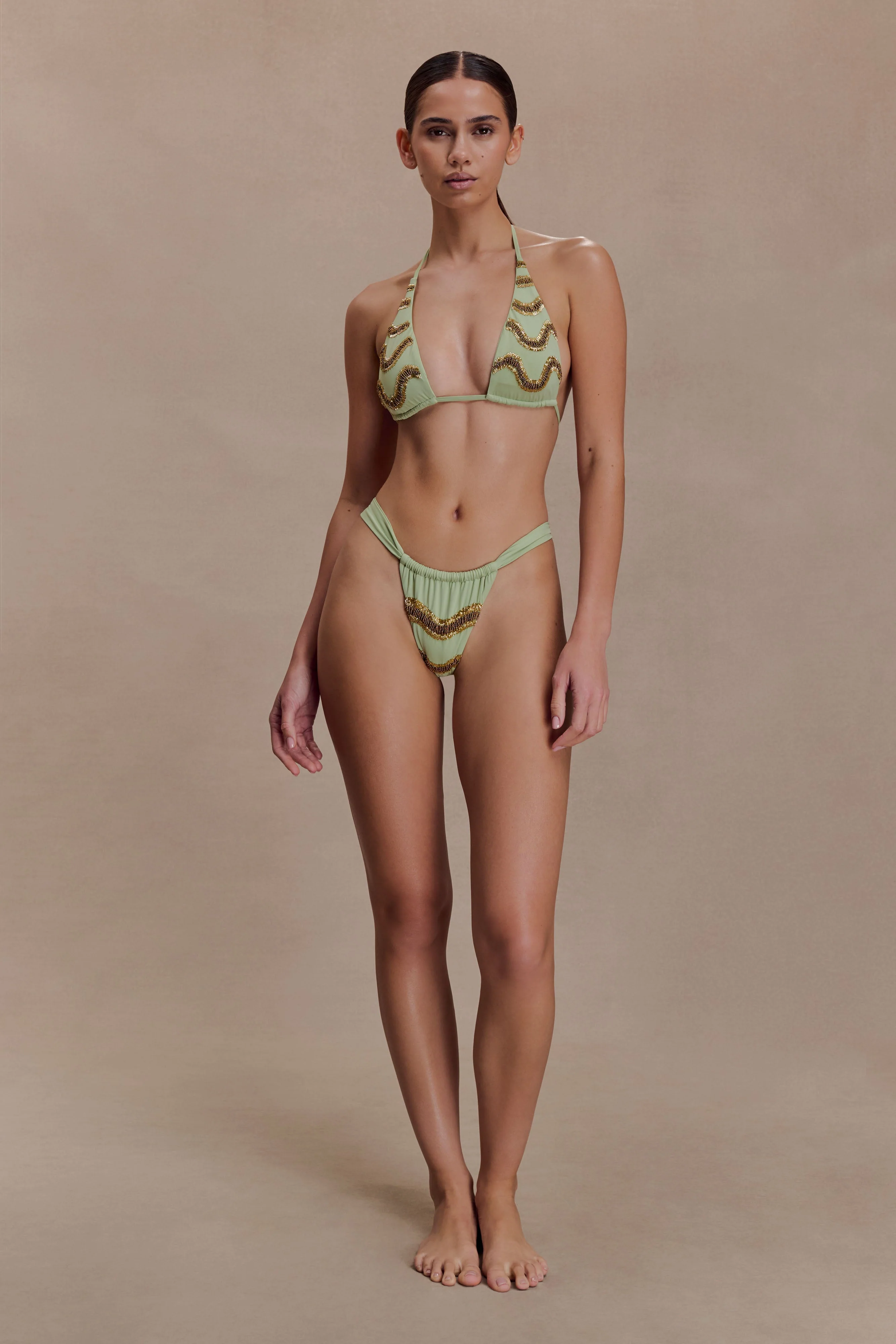 Robyn Beaded Triangle Bikini Top - Sage - Image 9
