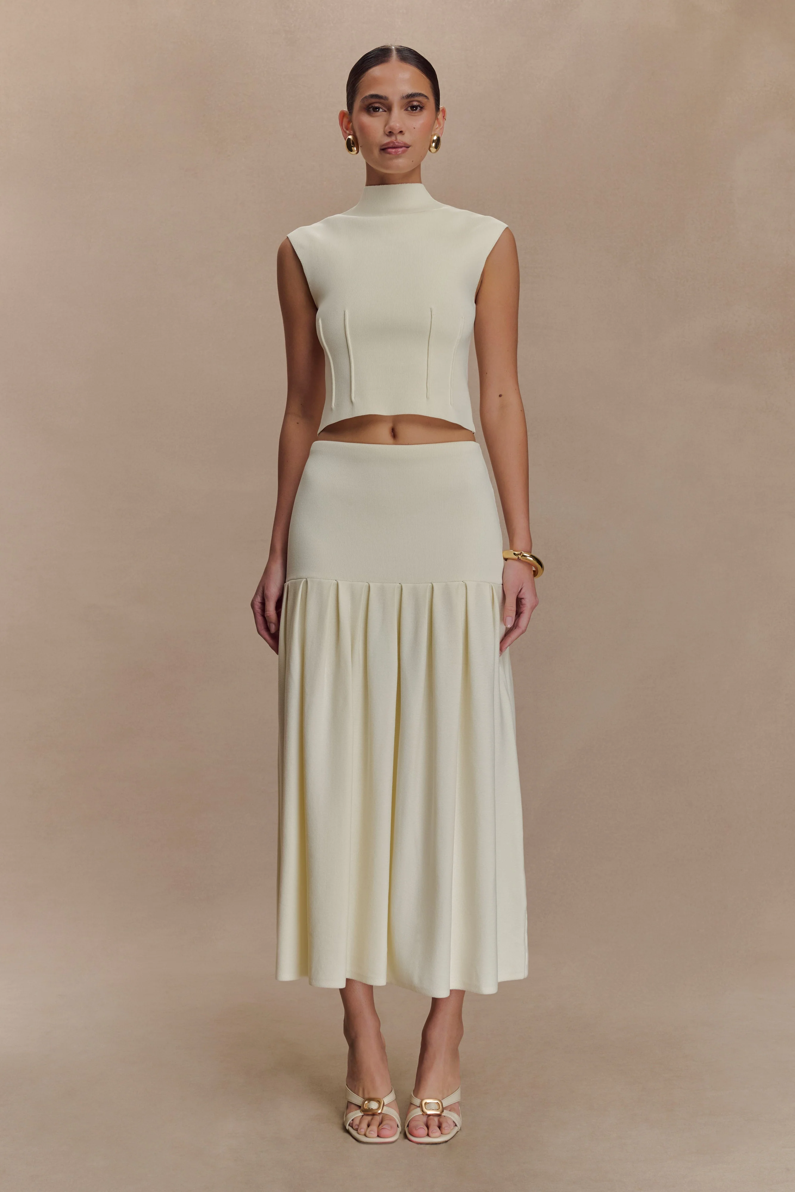 Romaine High Neck Bandage Knit Top - Ivory - Image 6