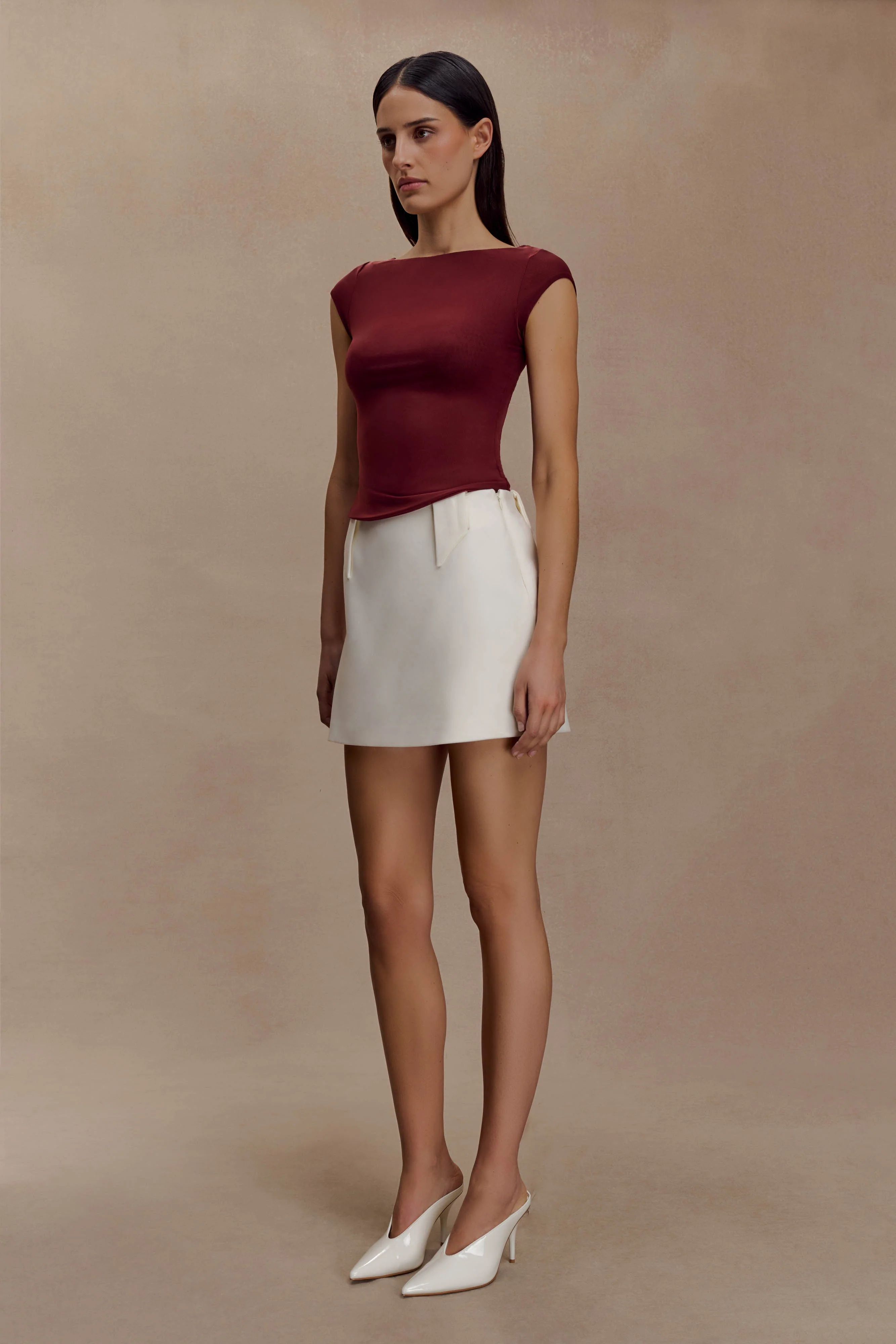 Romana Short Sleeve Mesh Top - Burgundy - Image 4