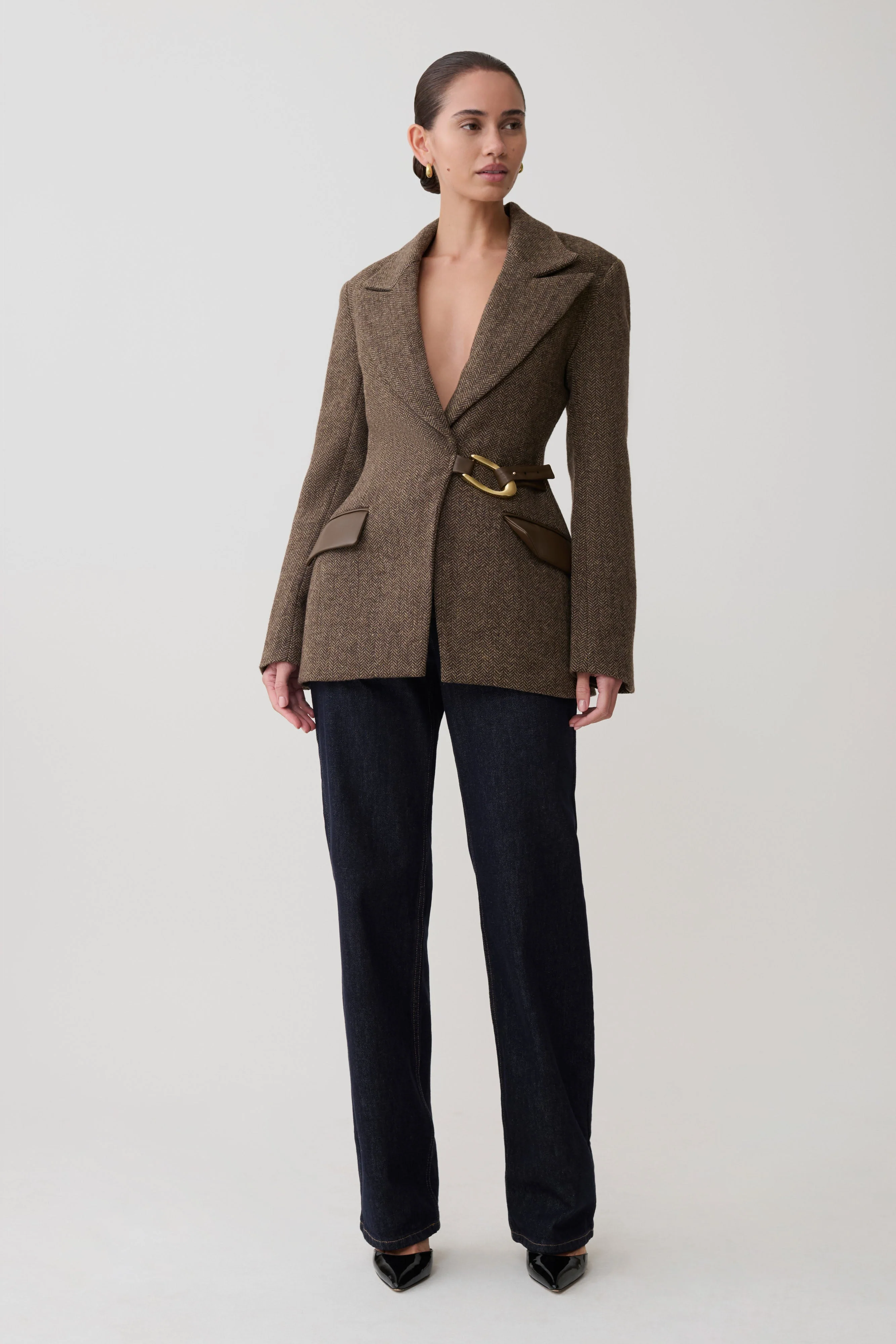 Romy Structured Blazer With Hardware - Herringbone - Image 12