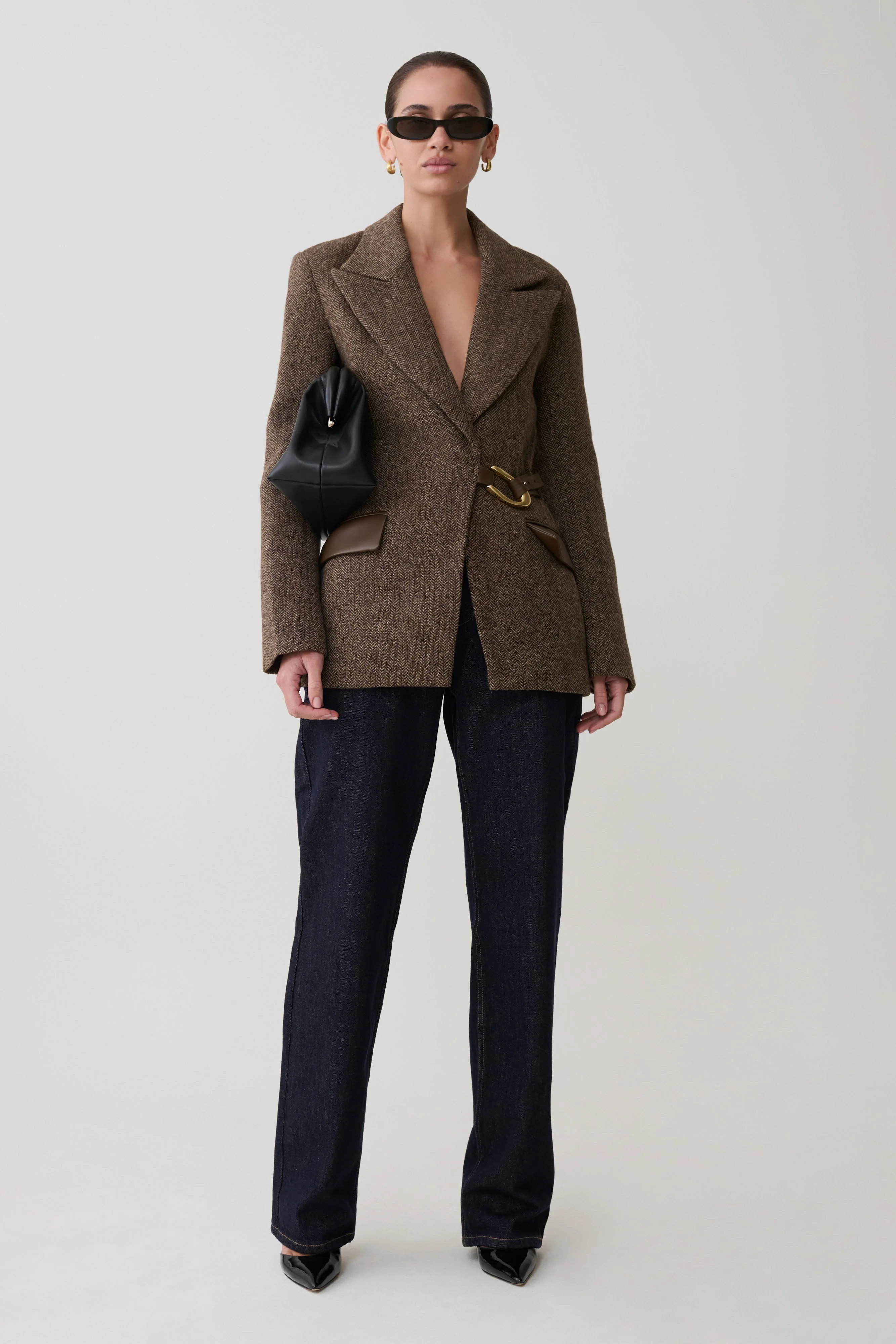 Romy Structured Blazer With Hardware - Herringbone - Image 6
