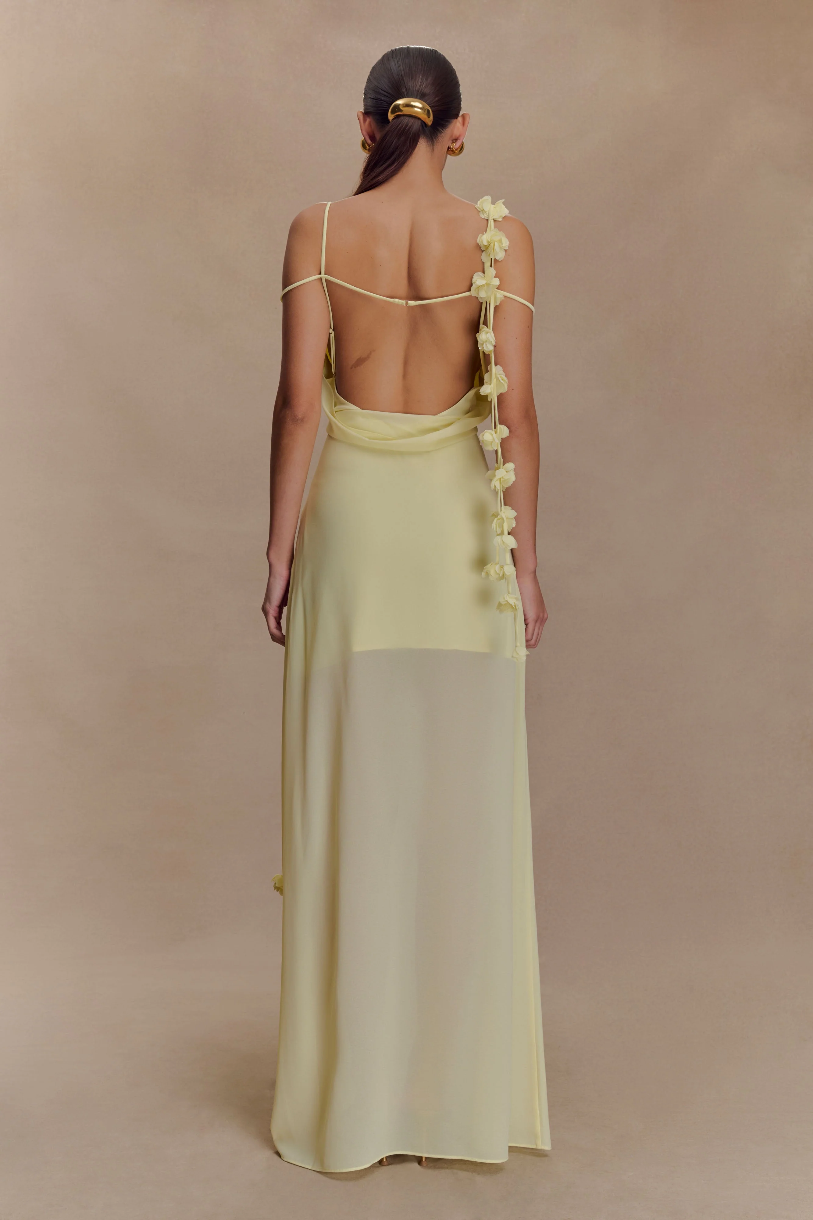 Rosalie Floral Chiffon Maxi Dress - Pastel Lemon - Image 2