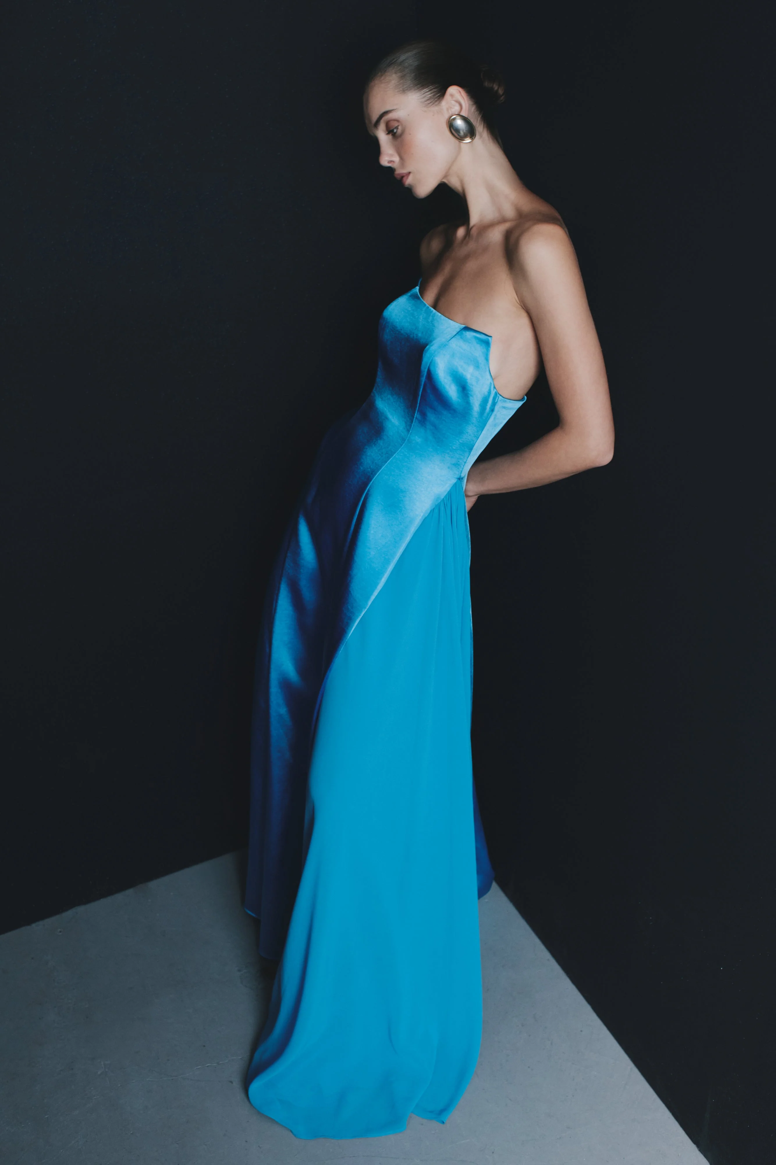 Rosella Satin Strapless Maxi Dress - Cyan Blue - Image 3