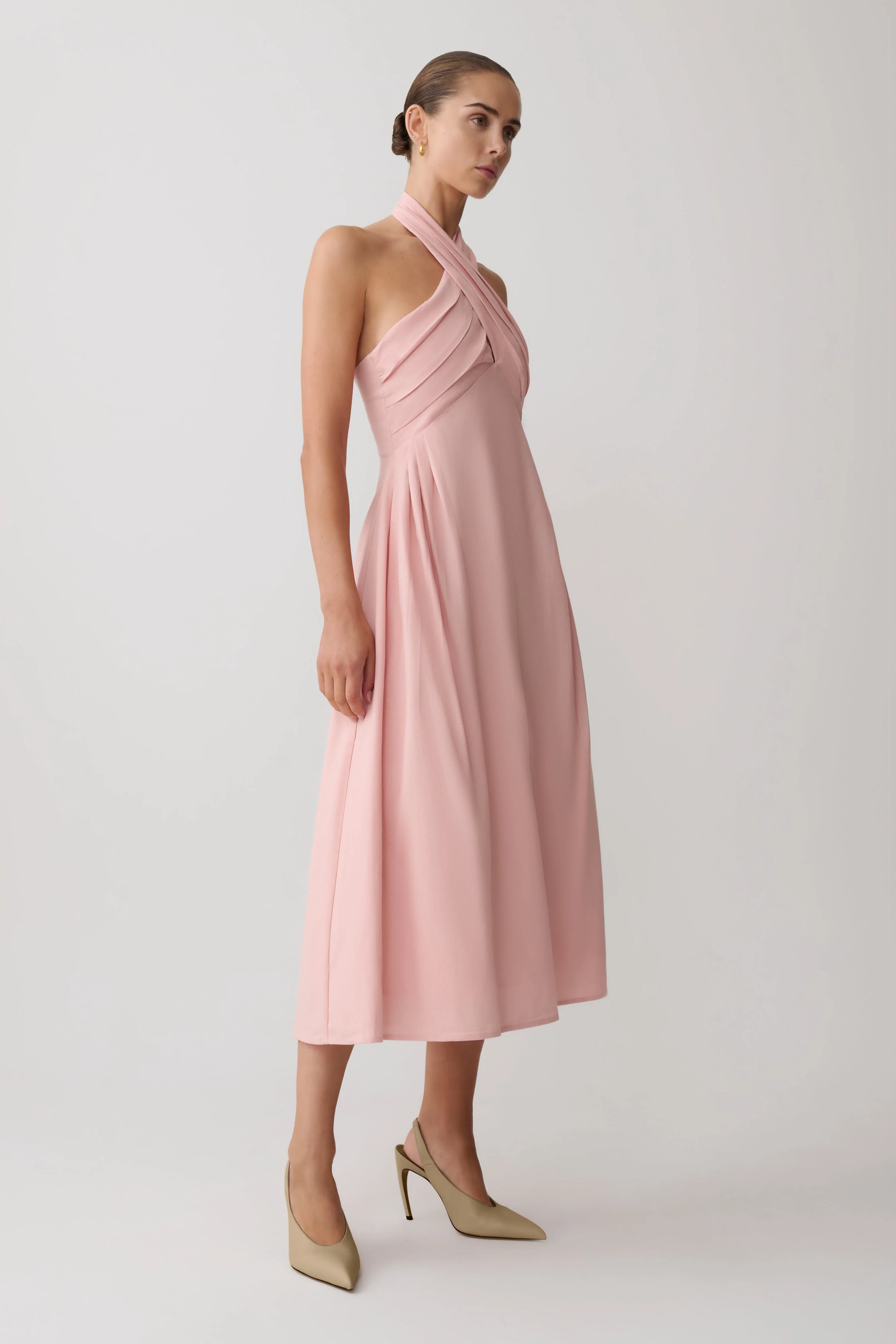 Rosie Linen Halter Midi Dress - Pink - Image 4