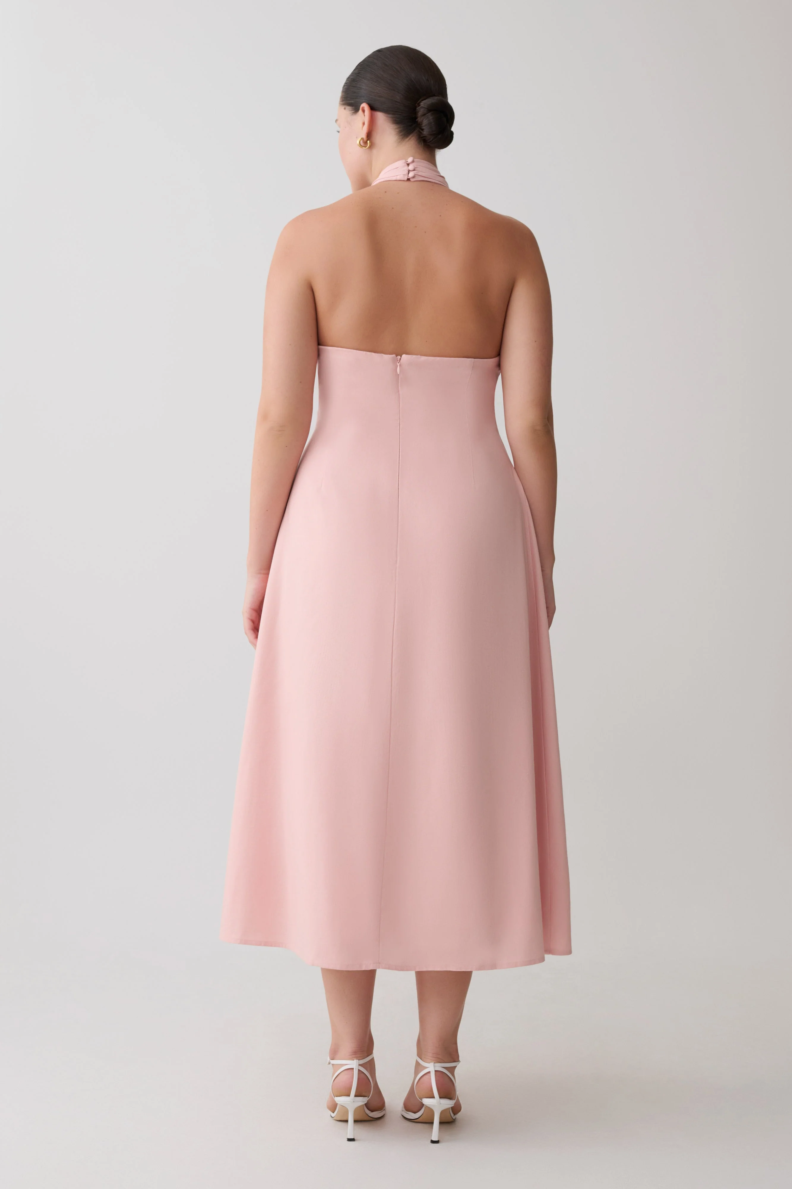 Rosie Linen Halter Midi Dress - Pink - Image 6