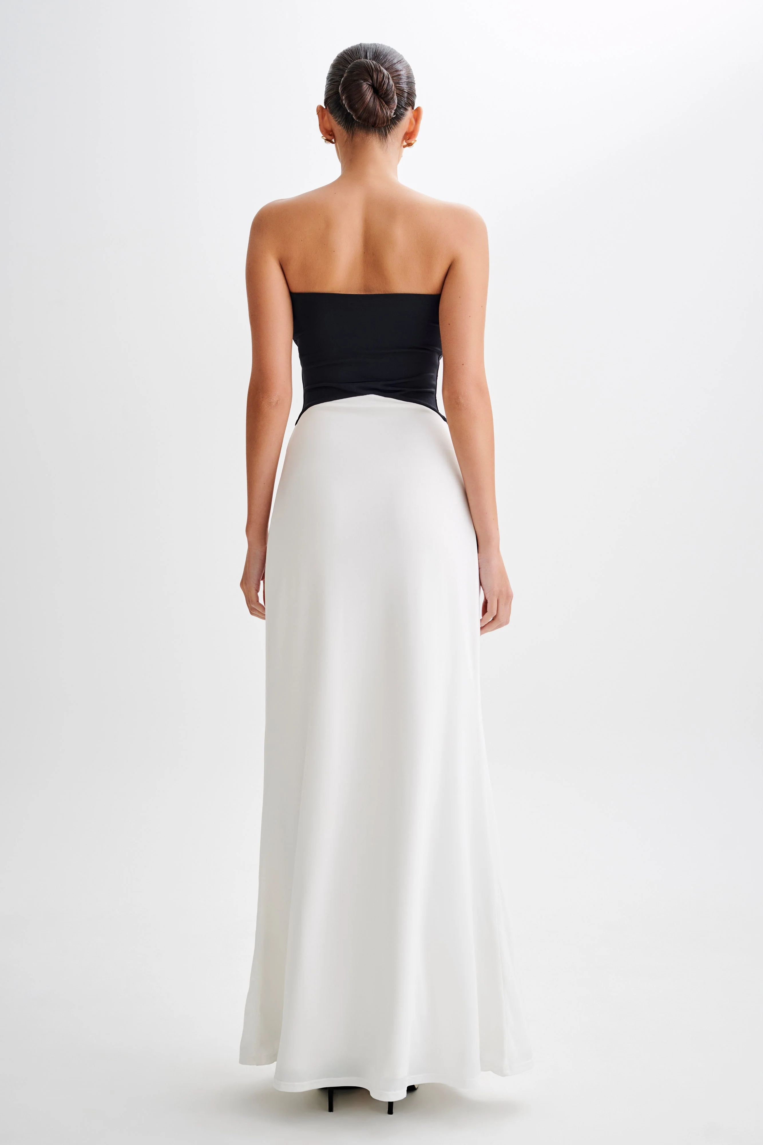 Ruby Strapless Slinky Maxi Dress - Black/White - Image 3