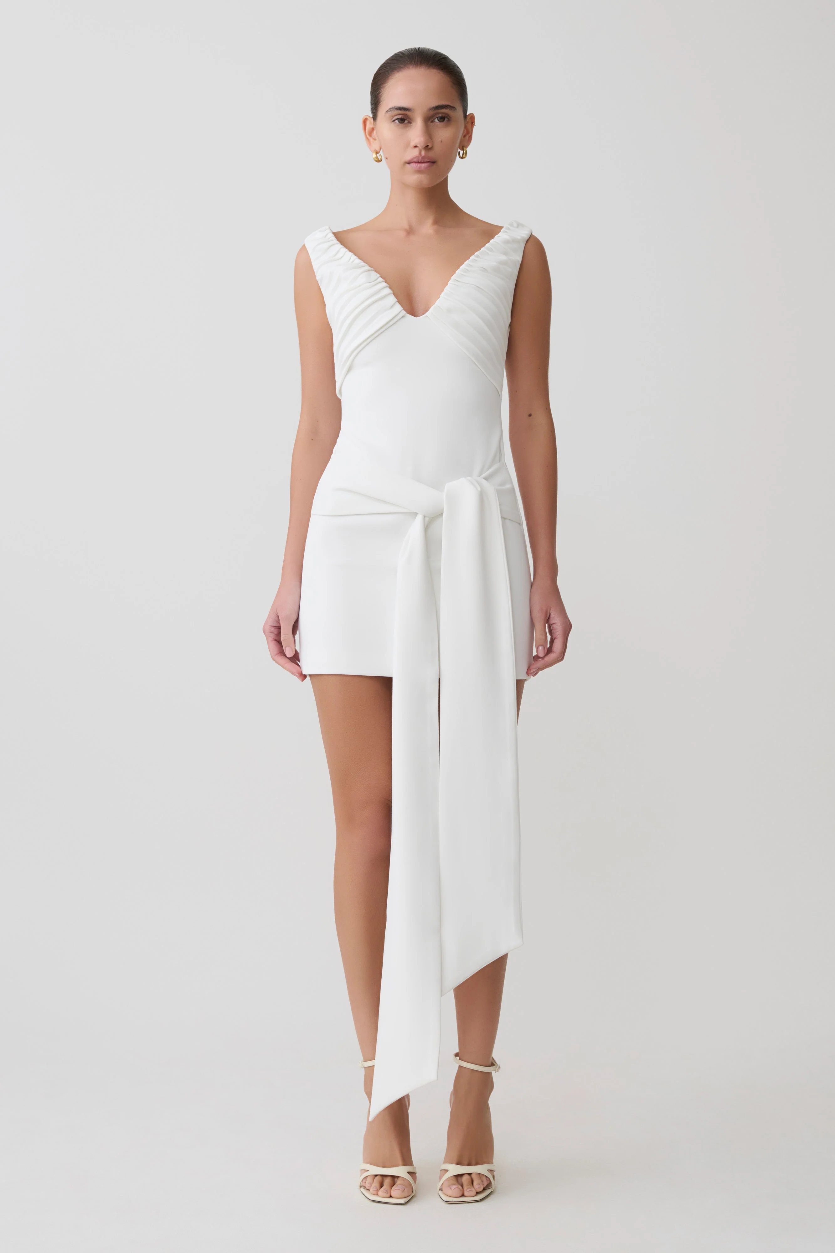 Runa Off Shoulder Mini Dress With Waist Tie - White - Image 11