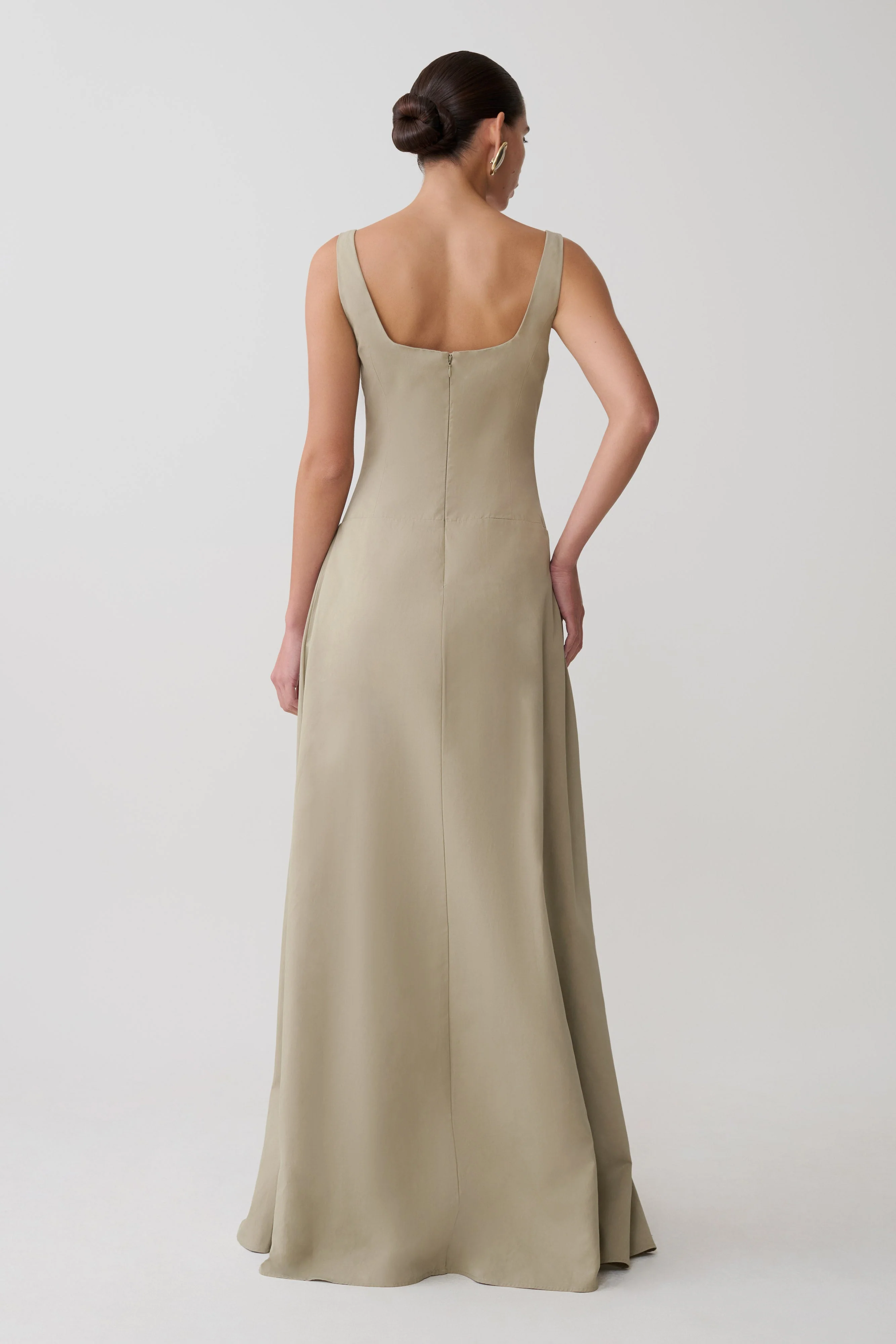 Salma Drop Waist Cotton Maxi Dress - Sage - Image 2