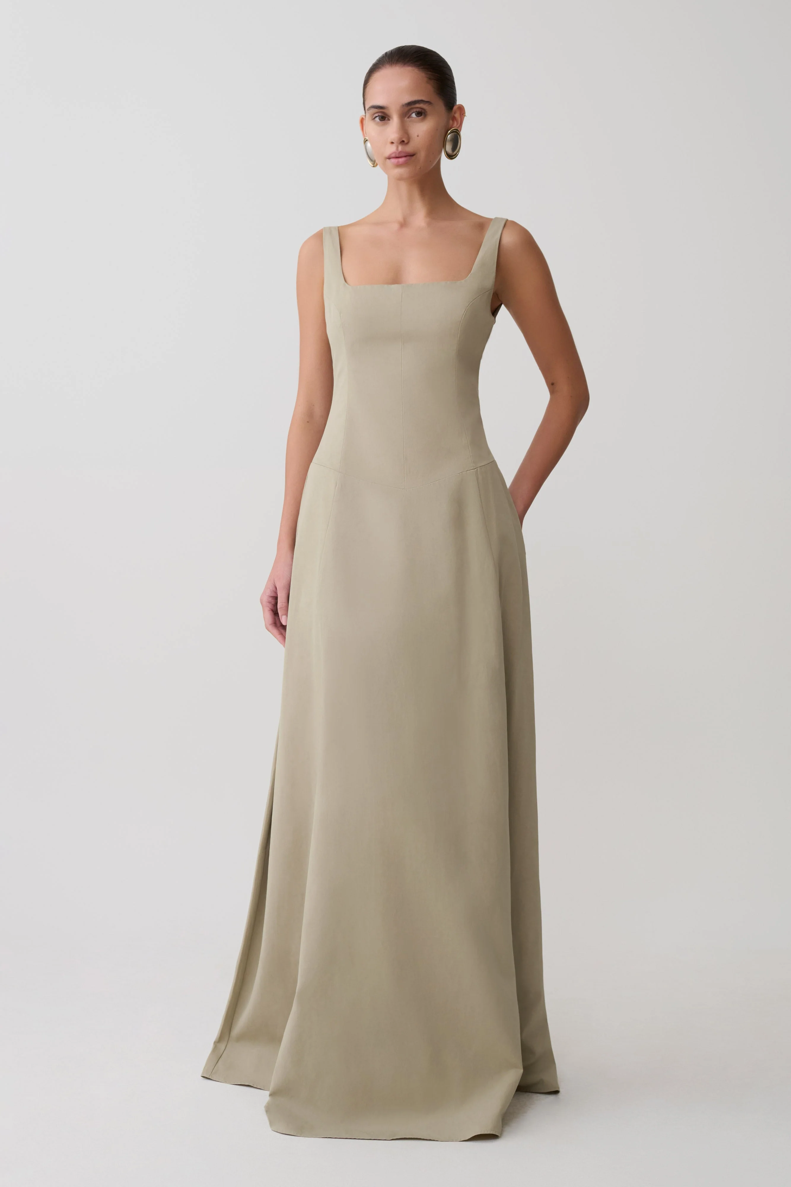 Salma Drop Waist Cotton Maxi Dress - Sage - Image 3