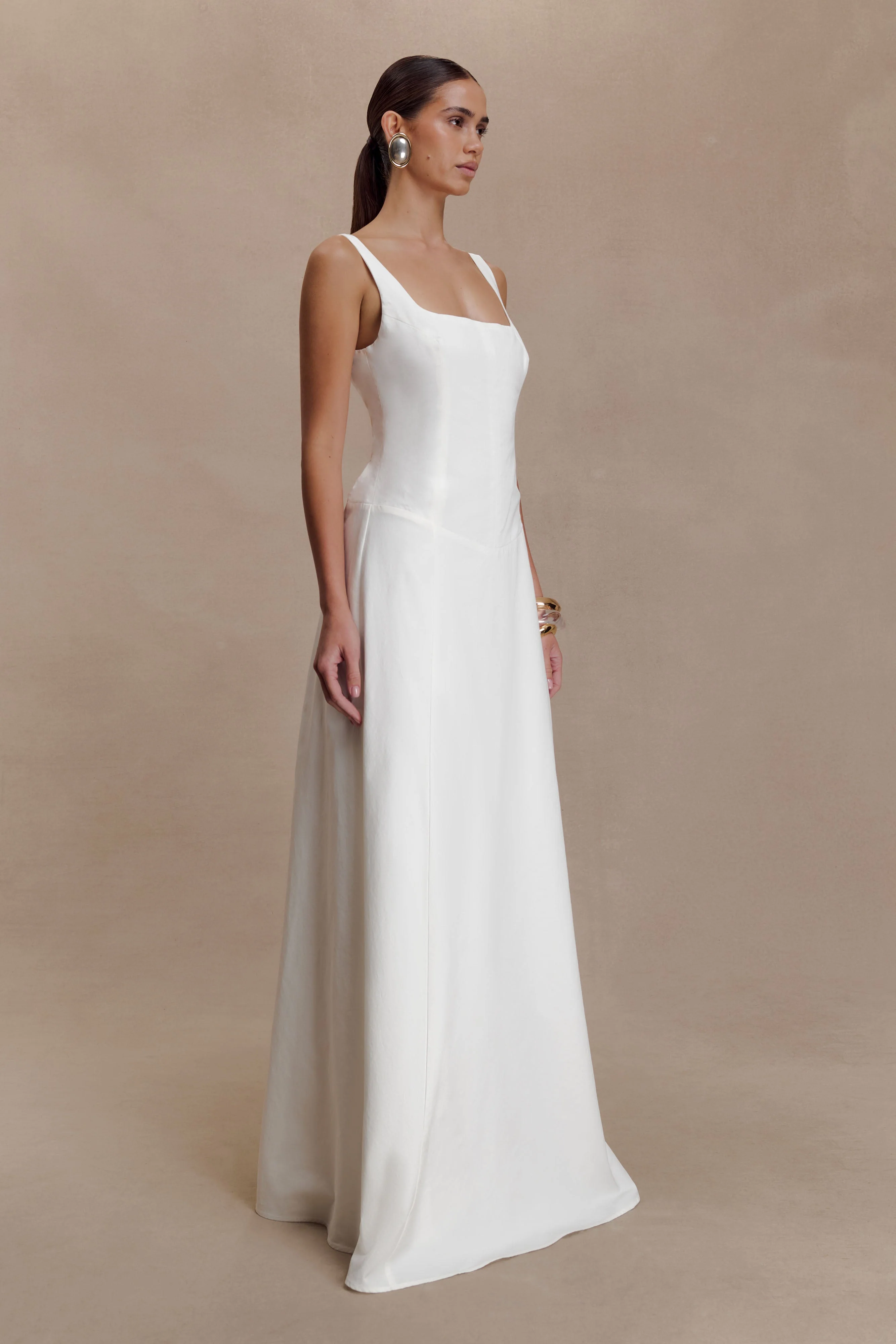 Salma Drop Waist Cotton Maxi Dress - White - Image 2