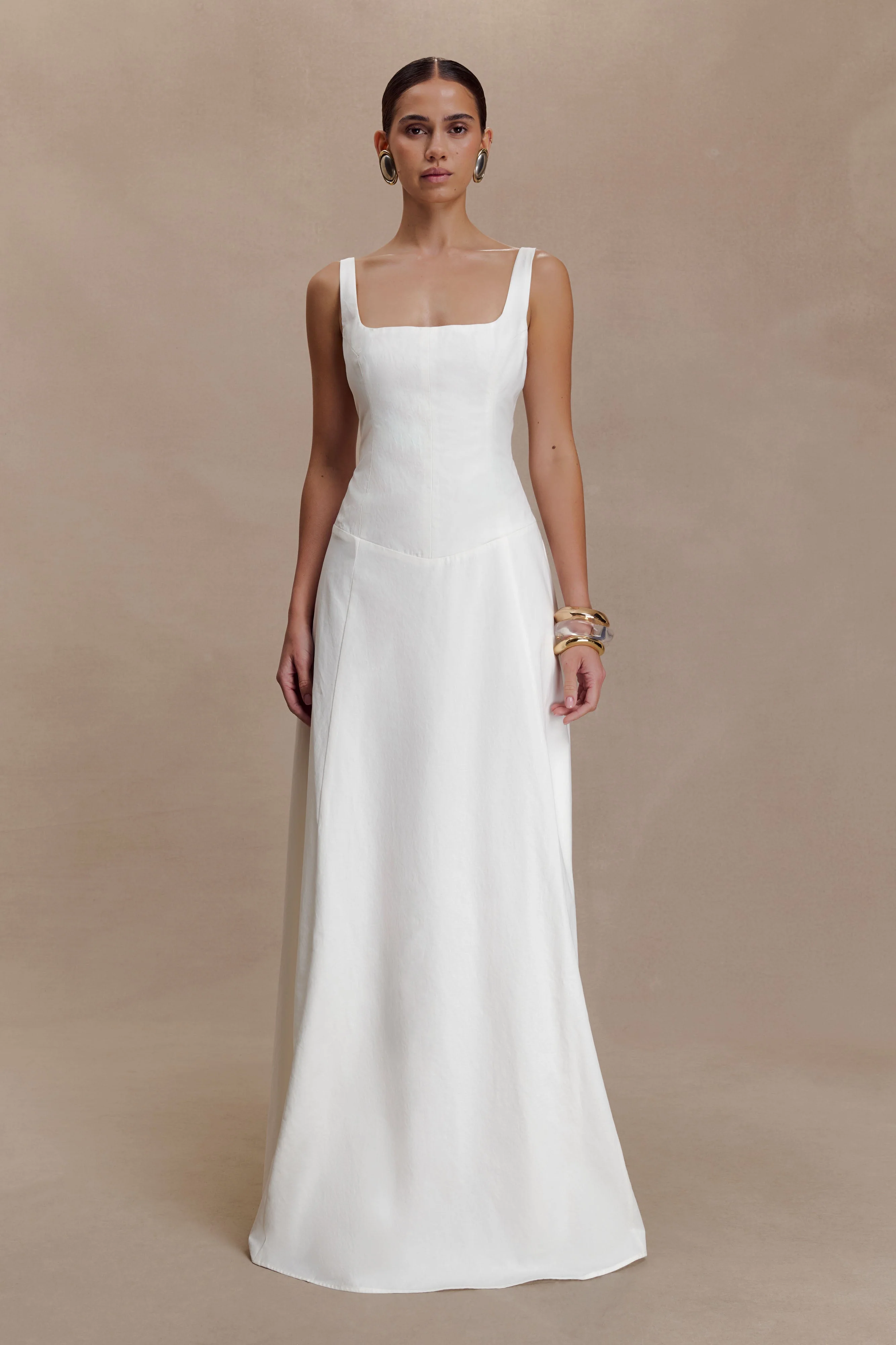Salma Drop Waist Cotton Maxi Dress - White - Image 4