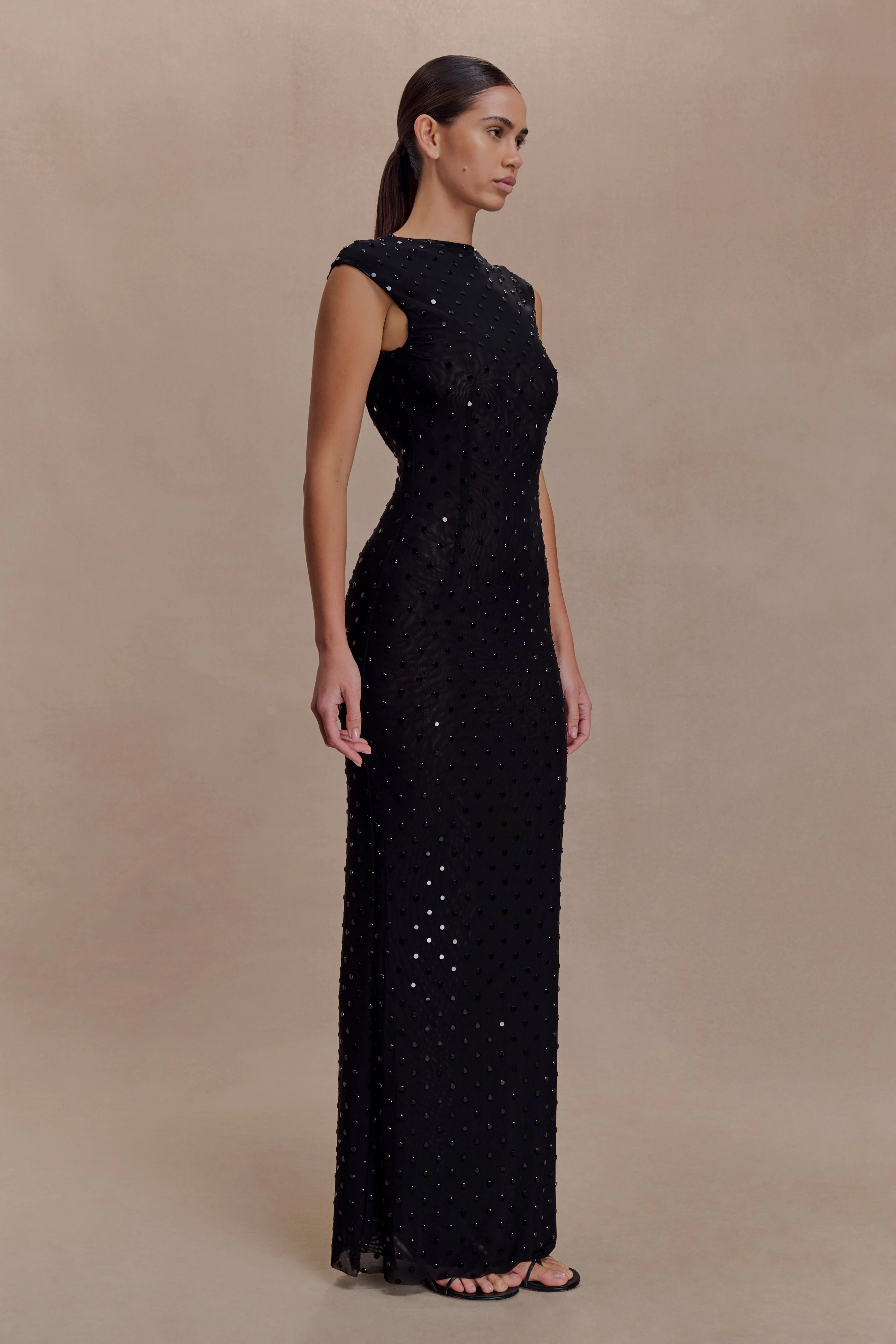 Samara Sleeveless Diamante Maxi Dress - Black - Image 4