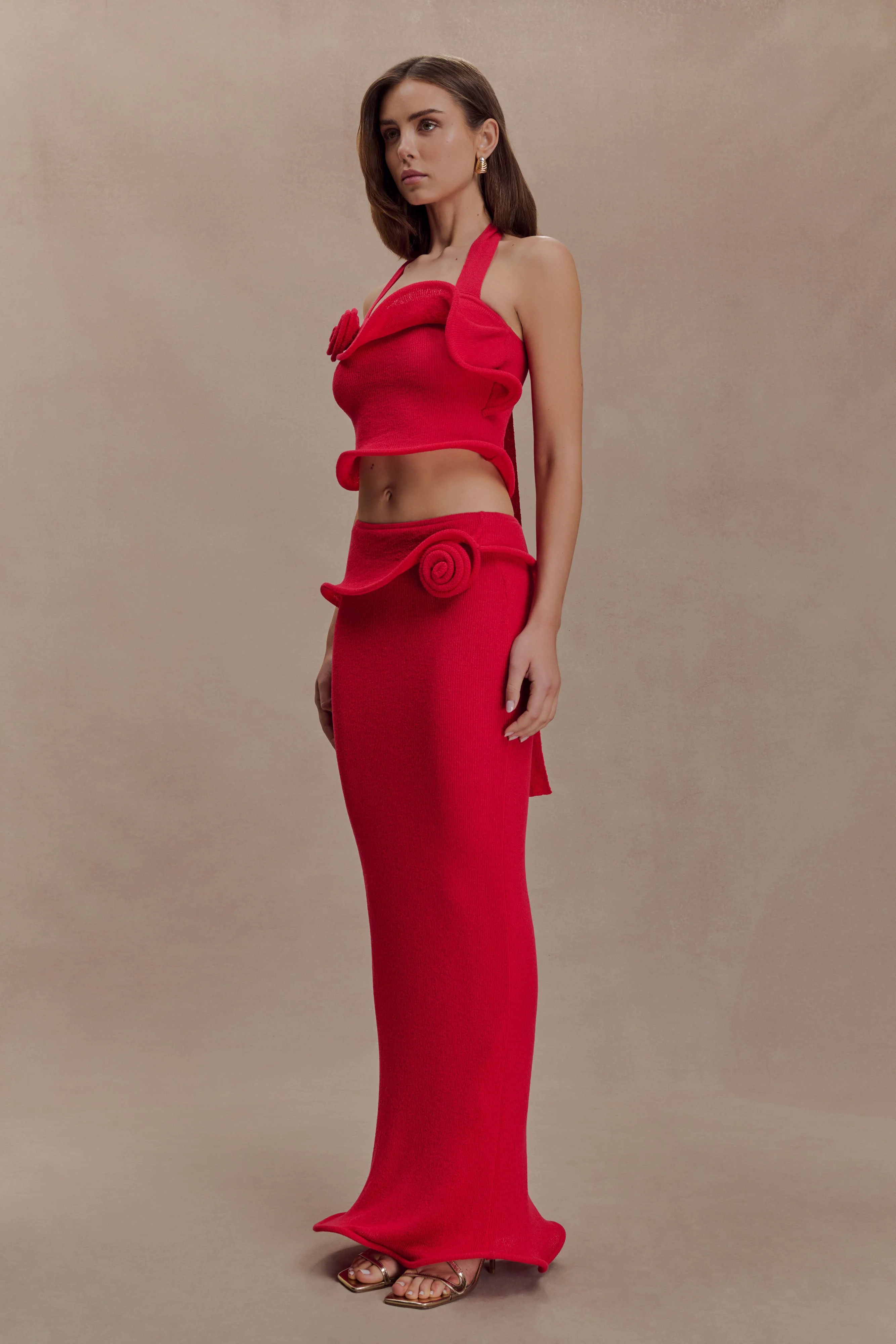Samira Halter Knit Twist Top - Red - Image 5