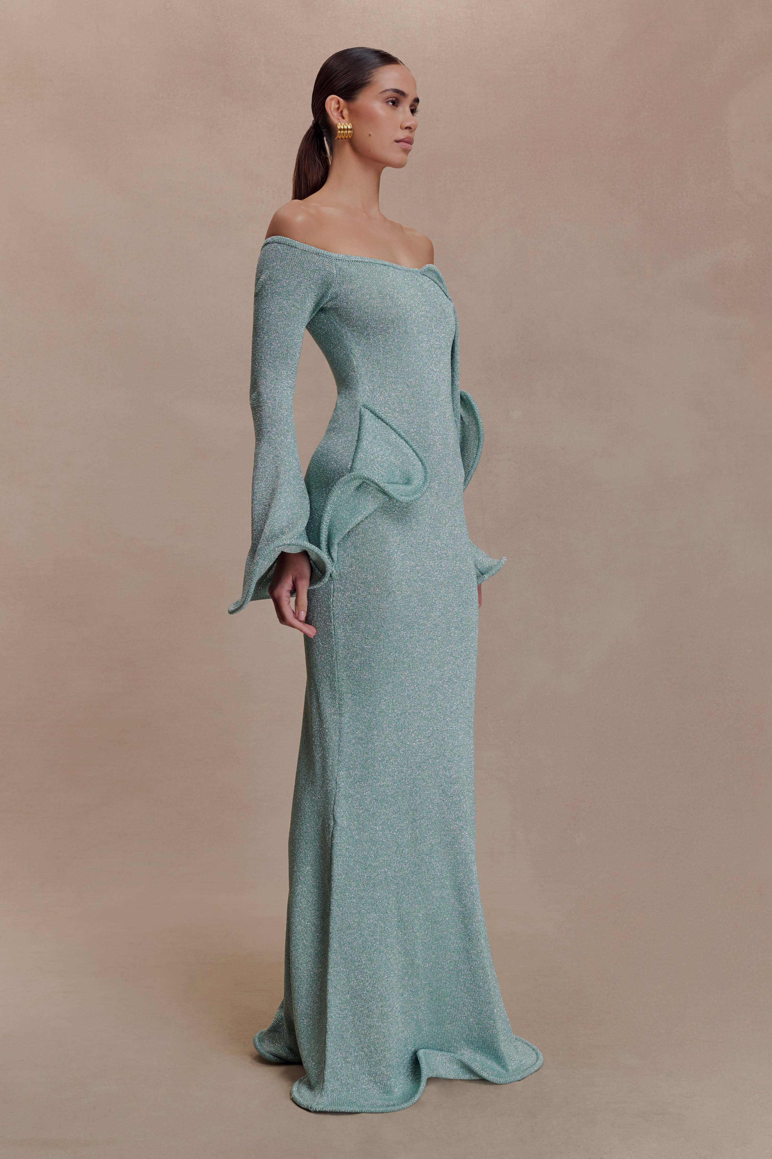 Sandrine Lurex Knit Maxi Dress - Aqua - Image 7
