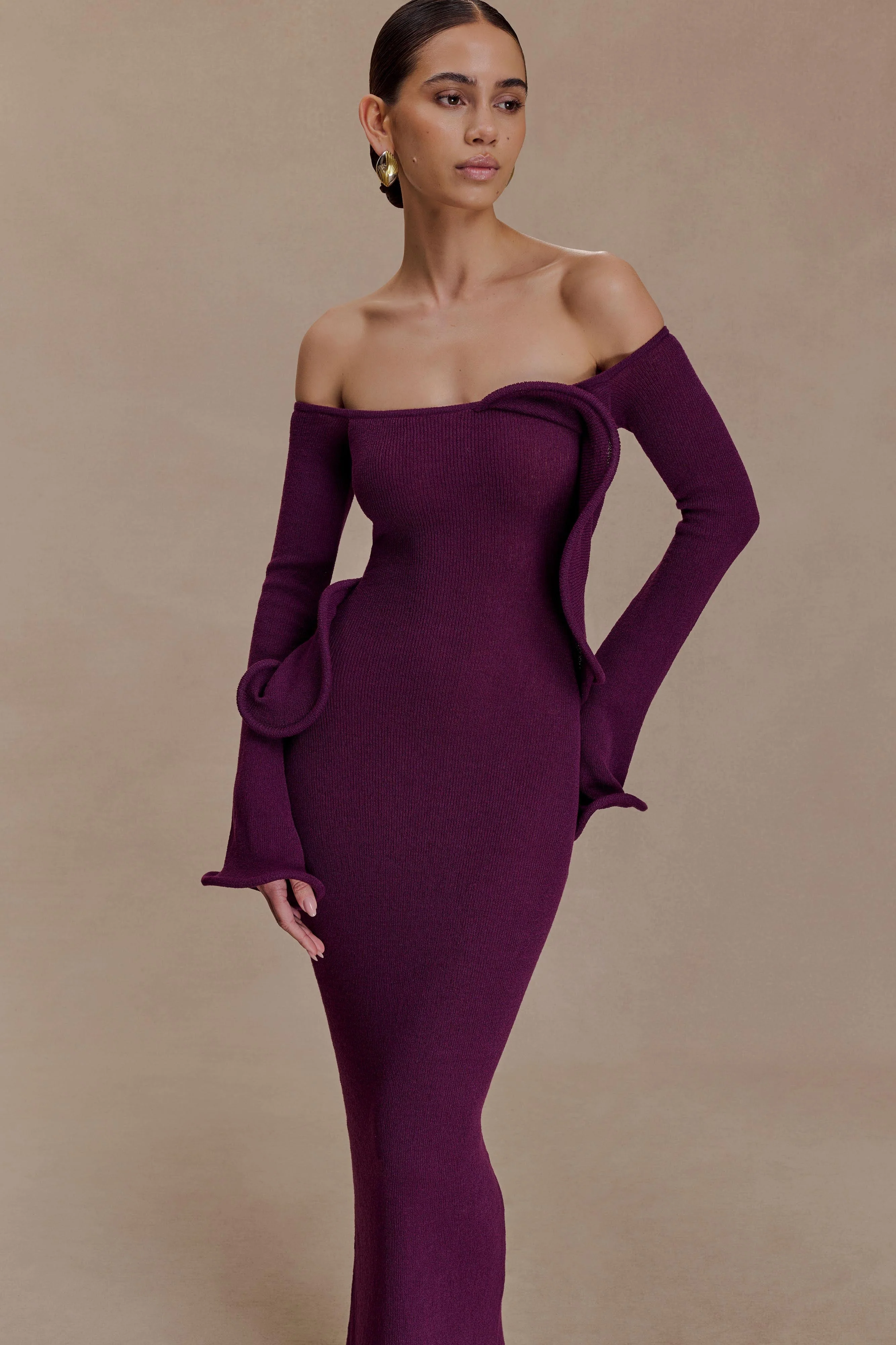 Sandrine Off Shoulder Knit Maxi Dress - Plum - Image 7
