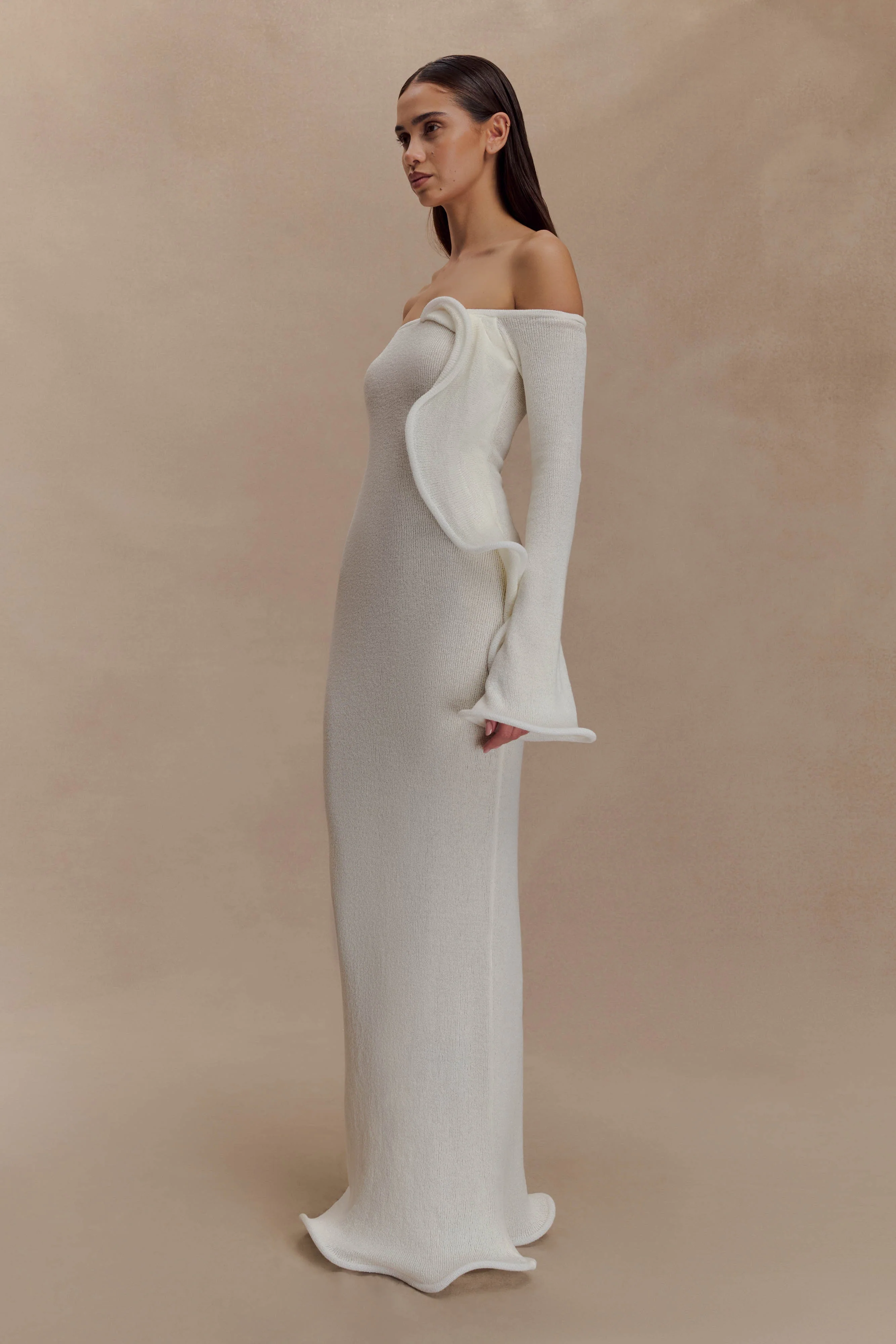 Sandrine Off Shoulder Knit Maxi Dress - White - Image 4