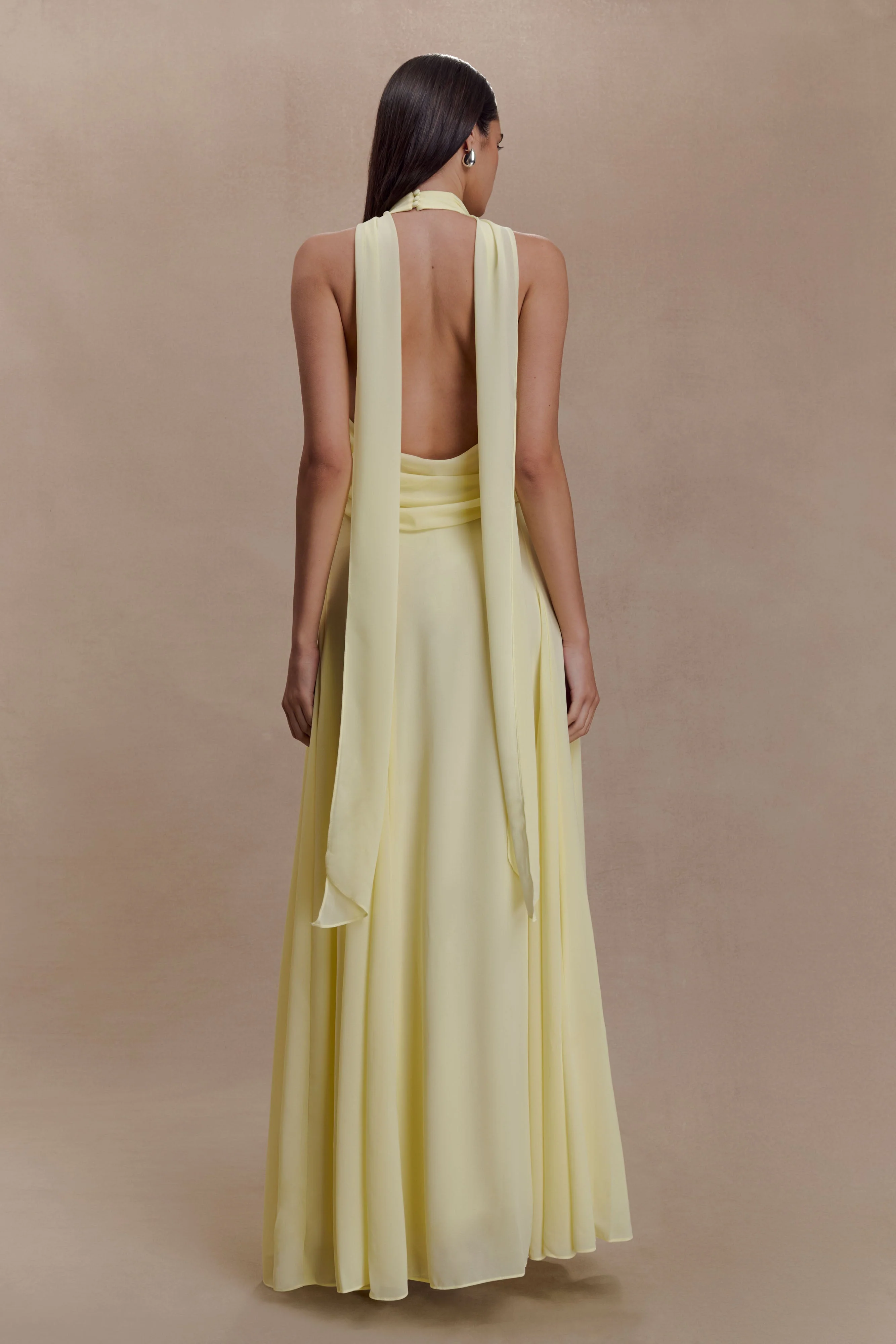Santal Floral Chiffon Halter Maxi Dress - Lemon - Image 2