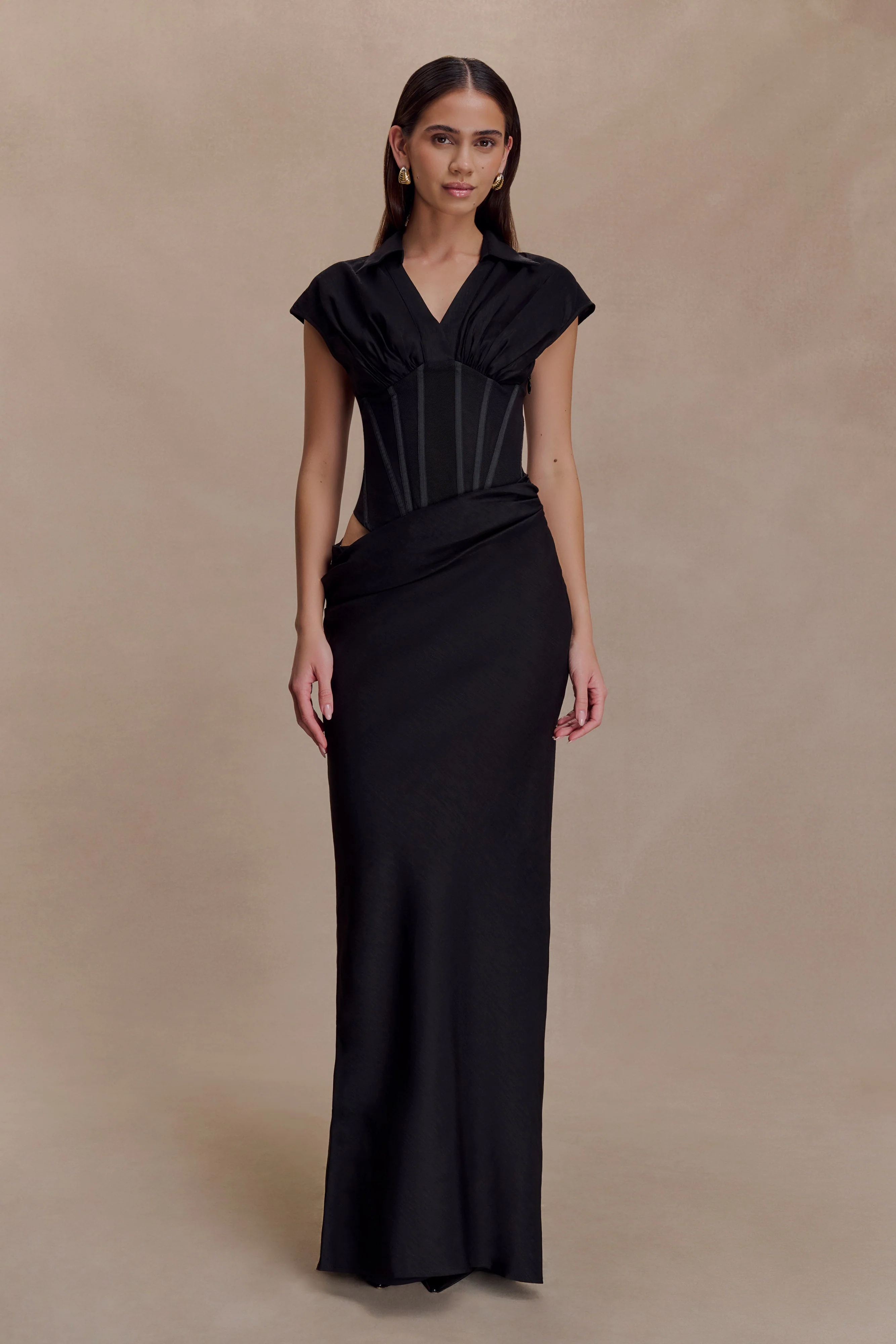 Saphira Shirt Corset Maxi Dress - Black - Image 5