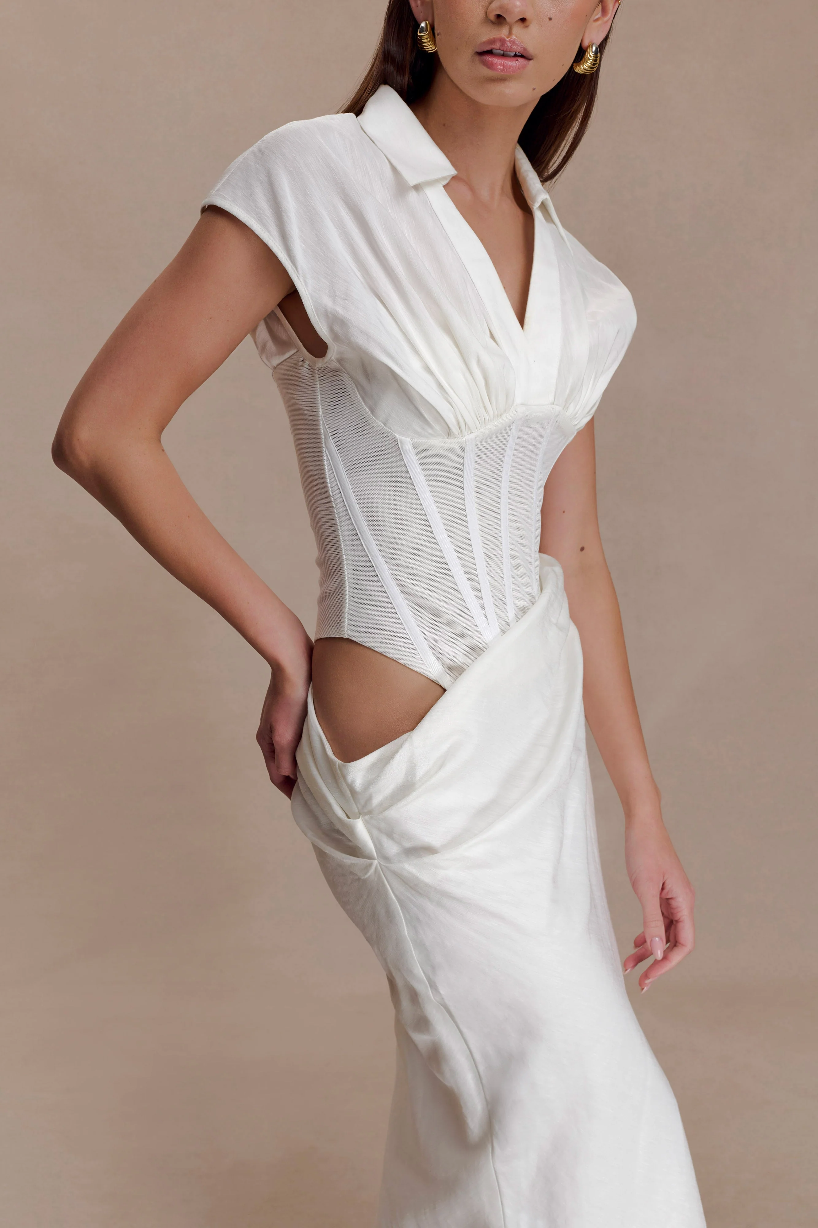 Saphira Shirt Corset Maxi Dress - White - Image 4