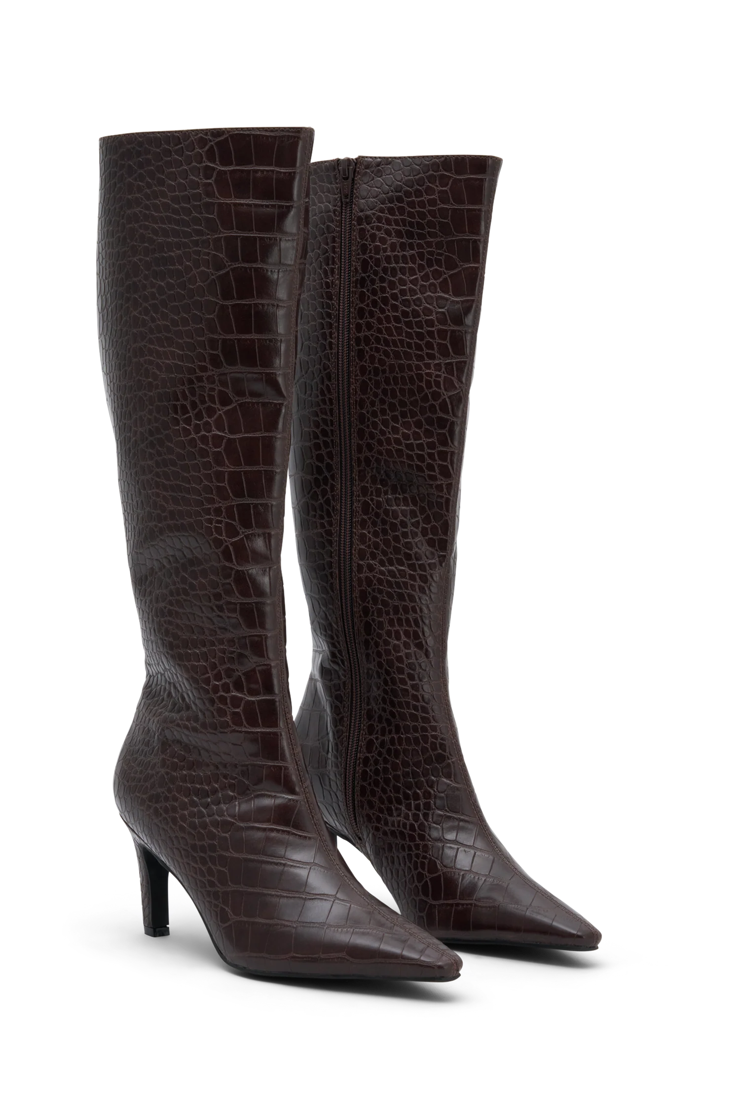 Sarah Faux Leather Crocodile Boot - Chocolate - Image 7