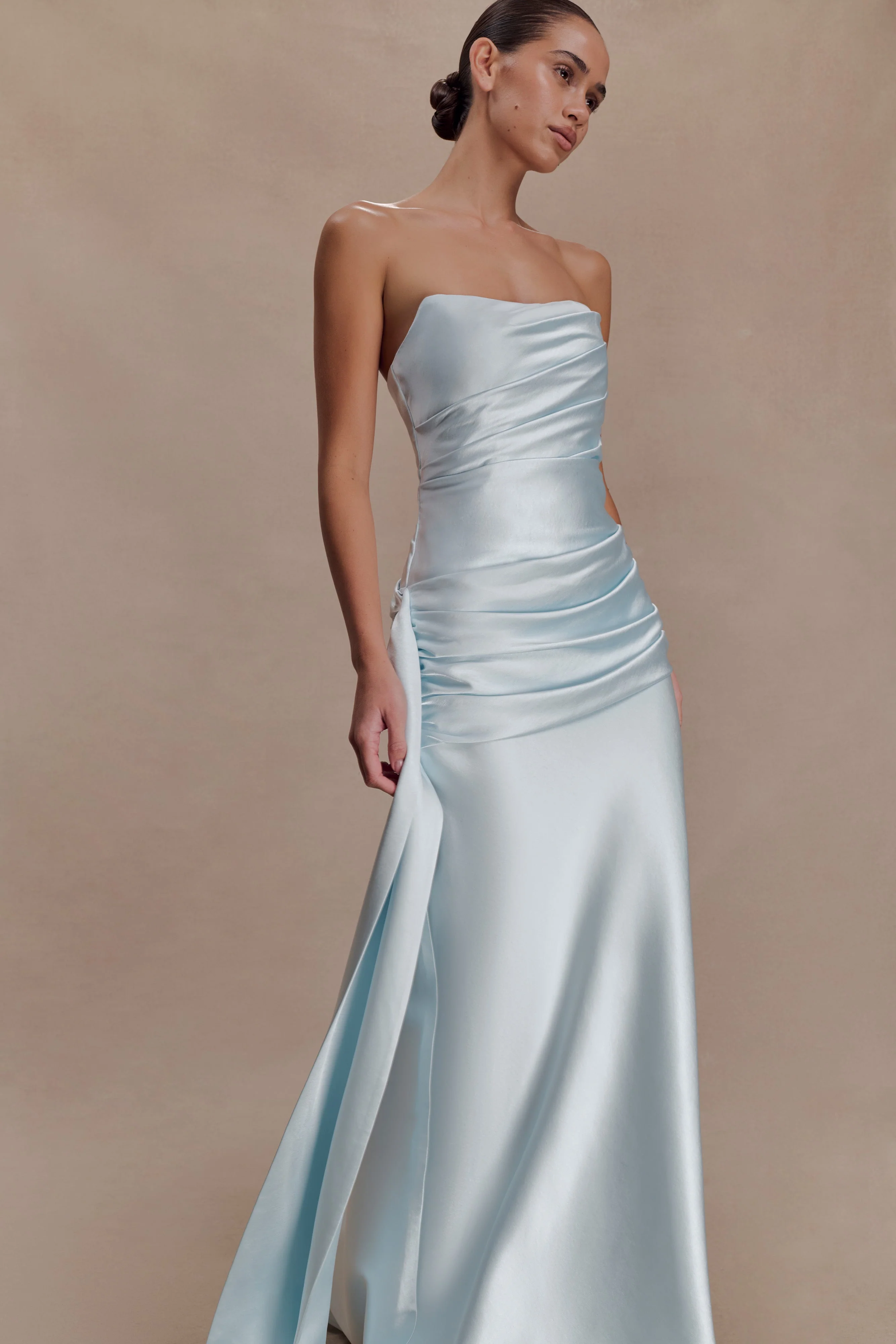 Sarah Strapless Maxi Dress With Waist Tie - Ice Blue - Image 3