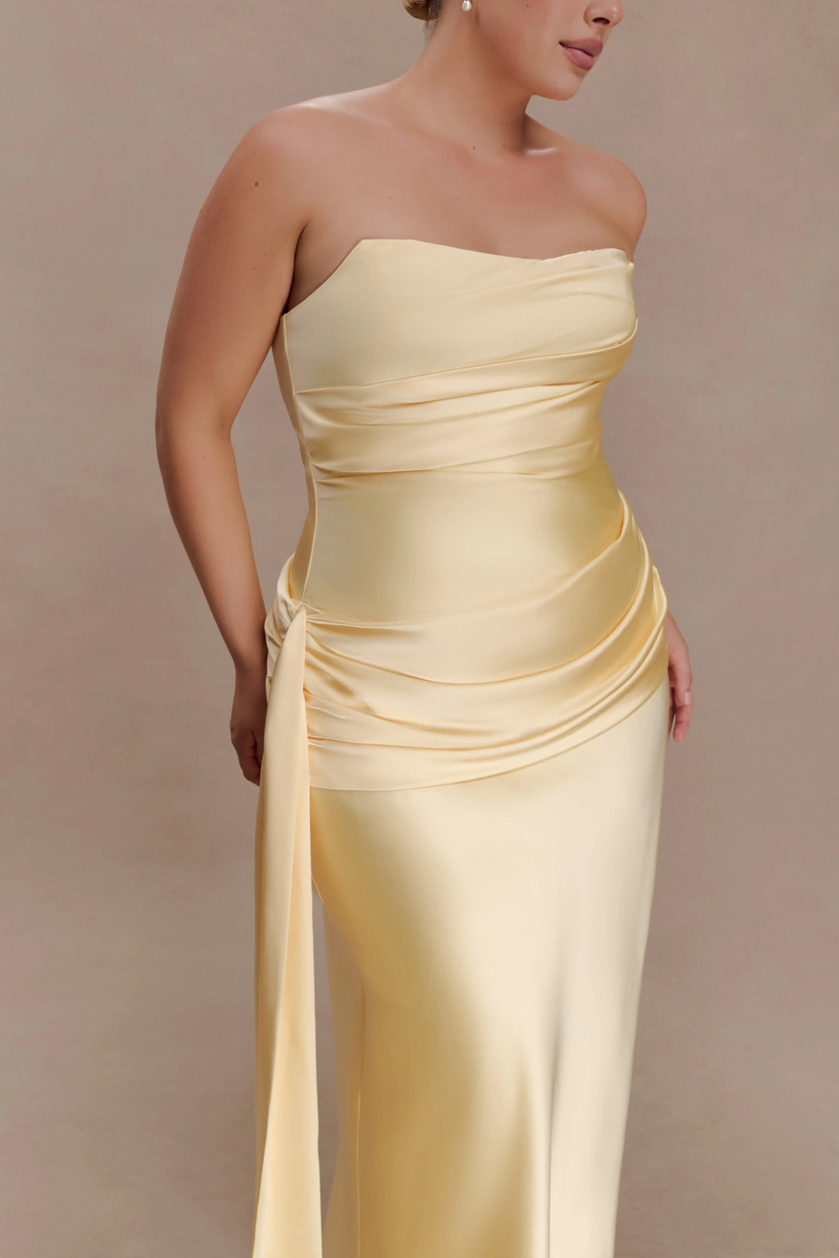 Sarah Strapless Maxi Dress With Waist Tie - Lemon - Image 7
