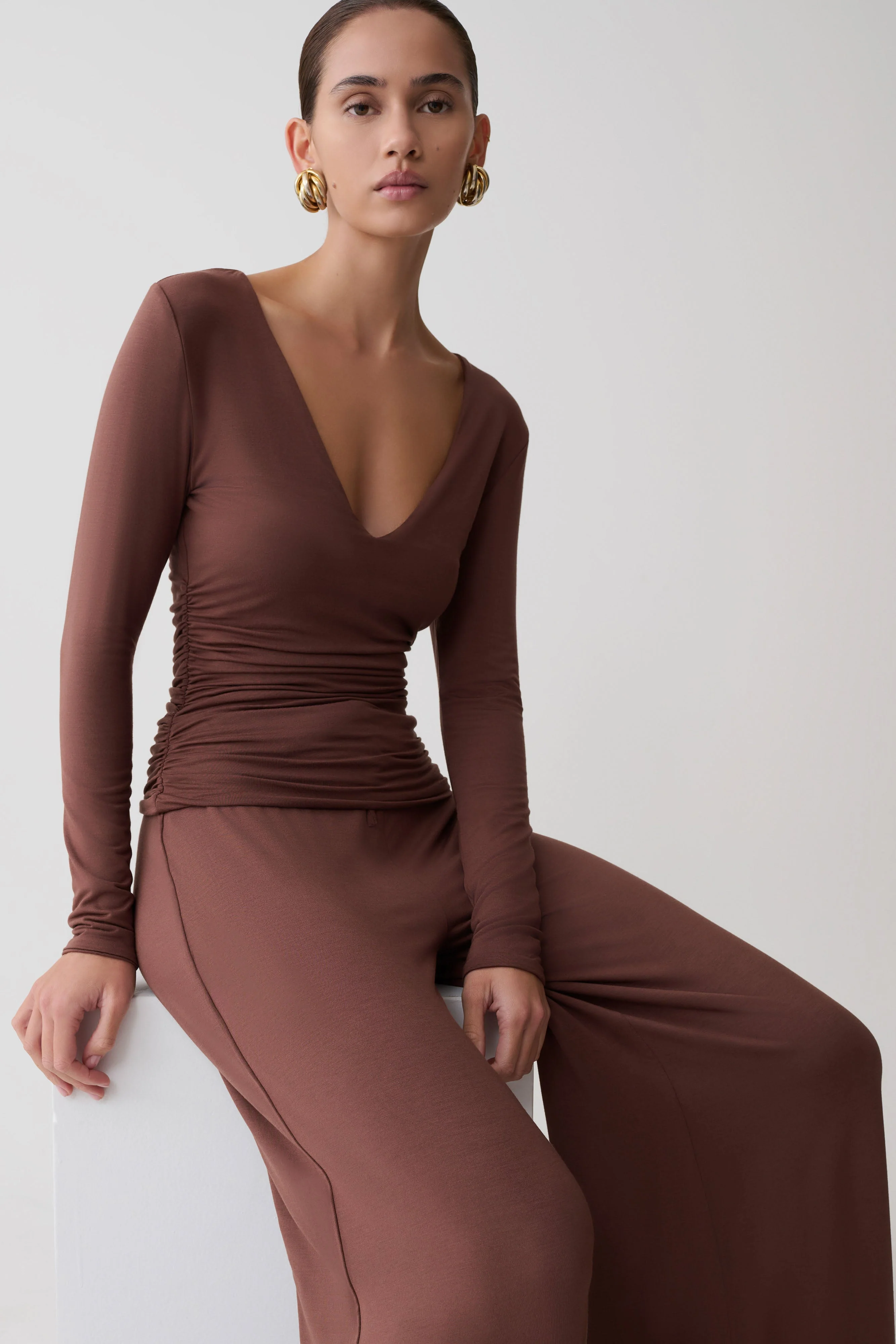 Sari Long Sleeve Modal Top - Chocolate - Image 7