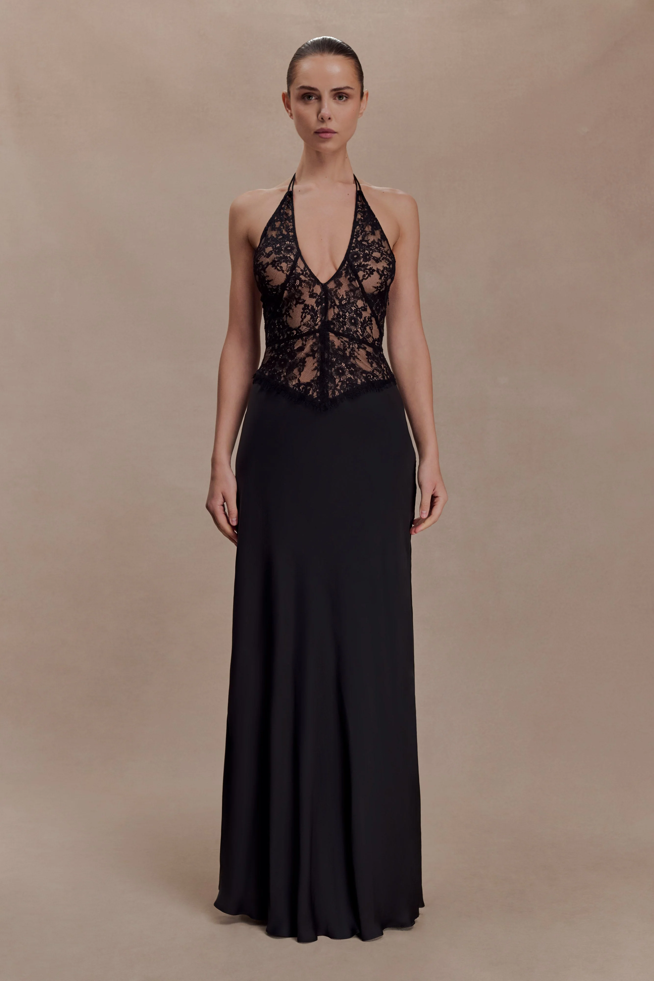 Sascha Lace And Satin Halter Maxi Dress - Black - Image 2