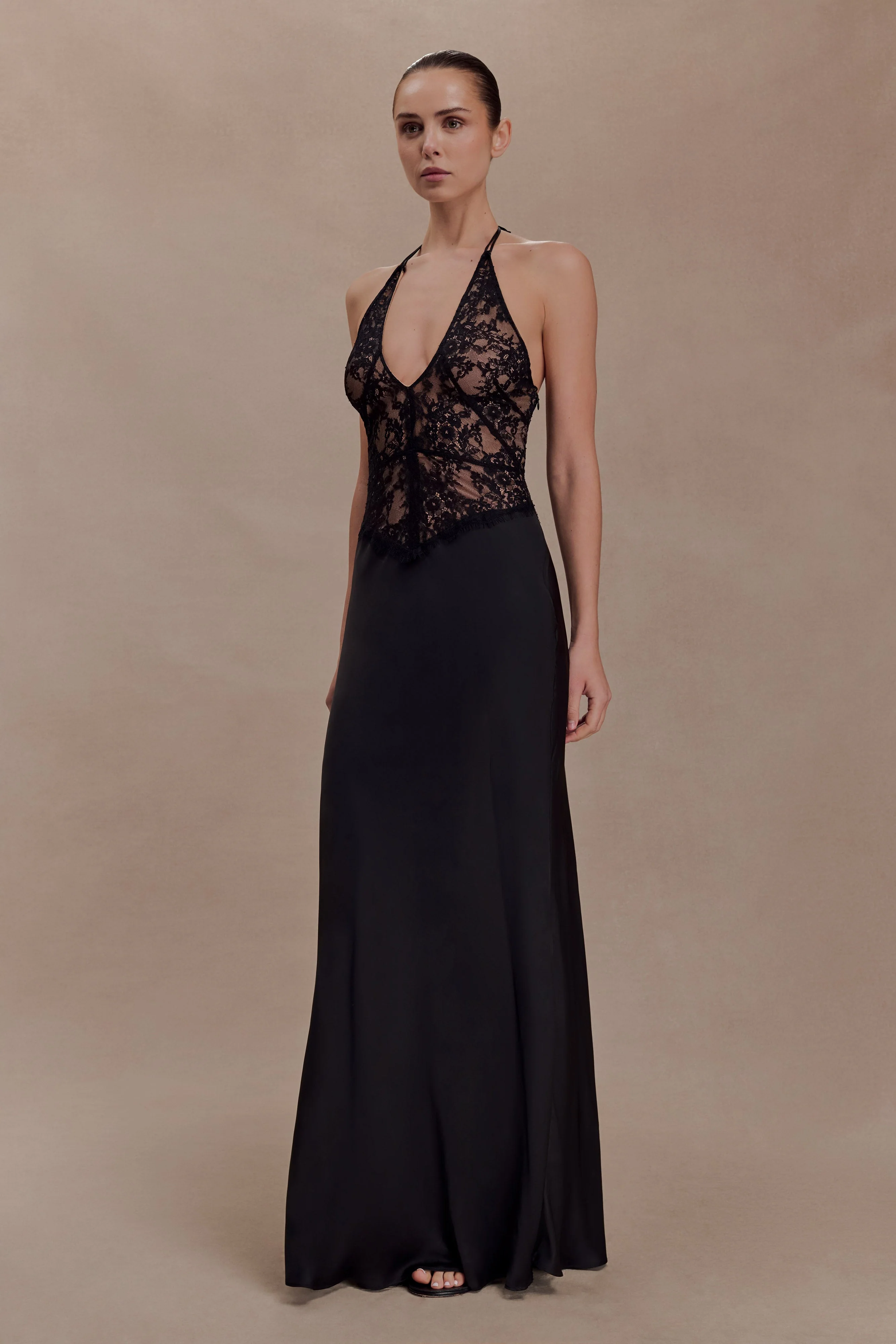 Sascha Lace And Satin Halter Maxi Dress - Black - Image 5