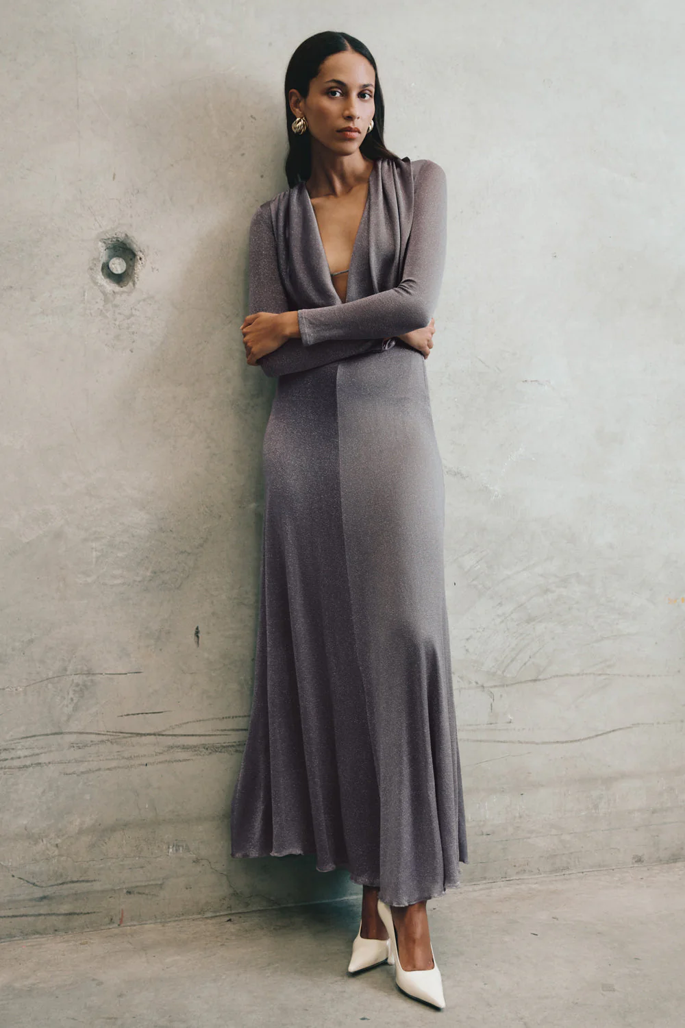 Scarlet Lurex Cowl Maxi Dress - Silver - Image 8