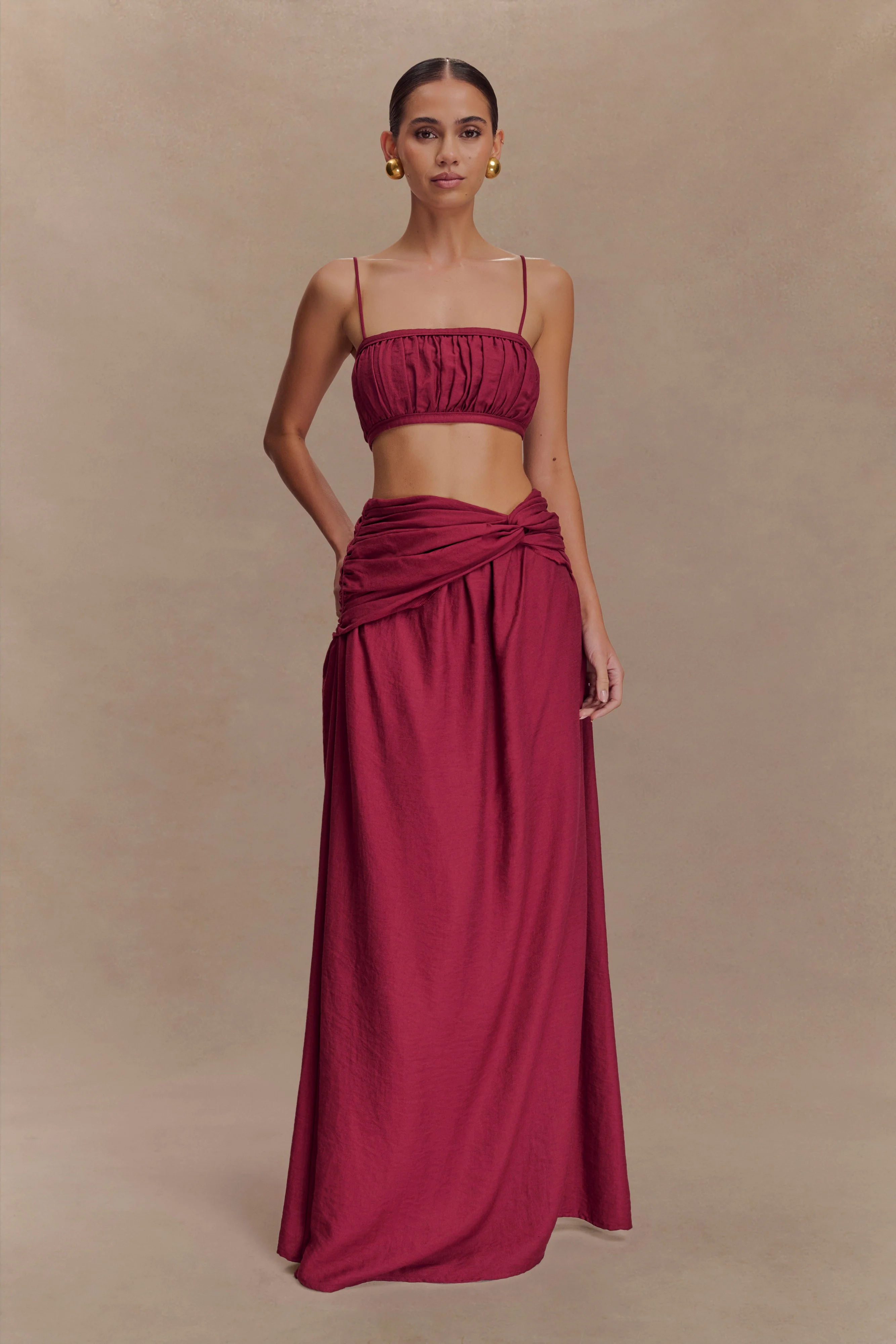 Scottie Shirred Linen Bandeau - Wine - Image 5