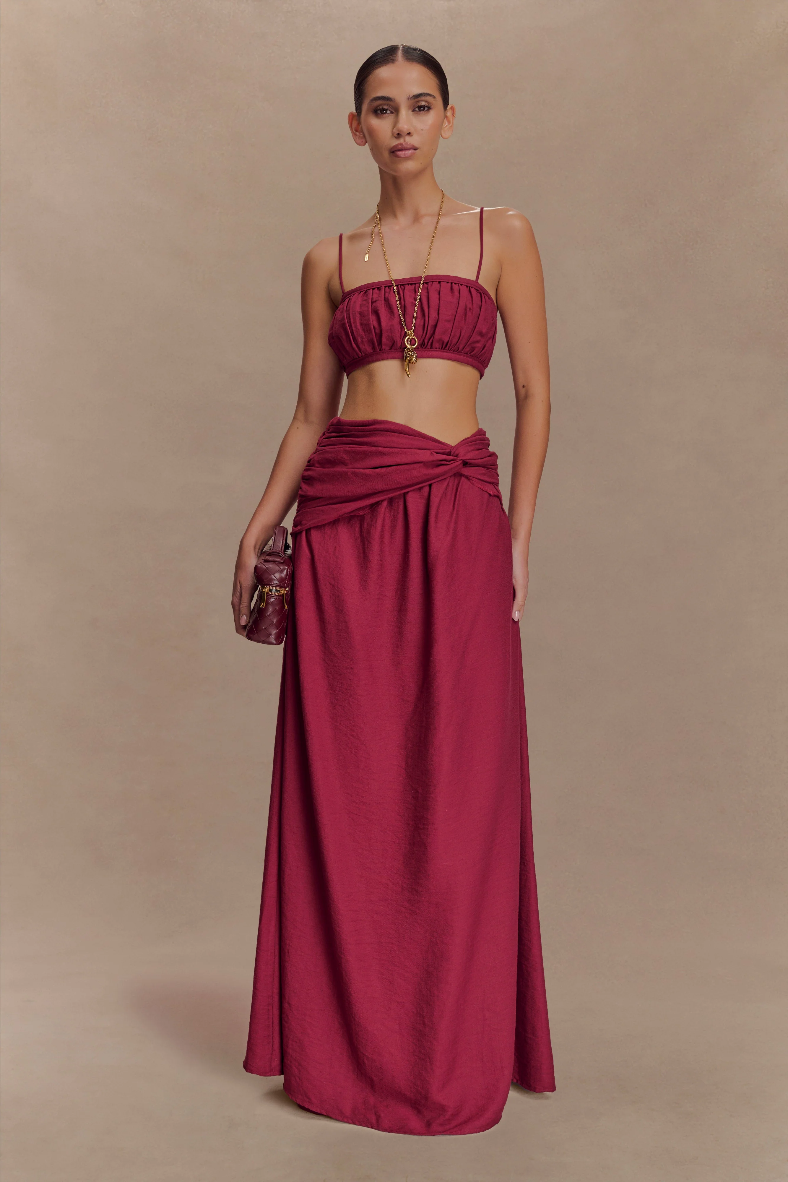 Scottie Shirred Linen Bandeau - Wine - Image 6
