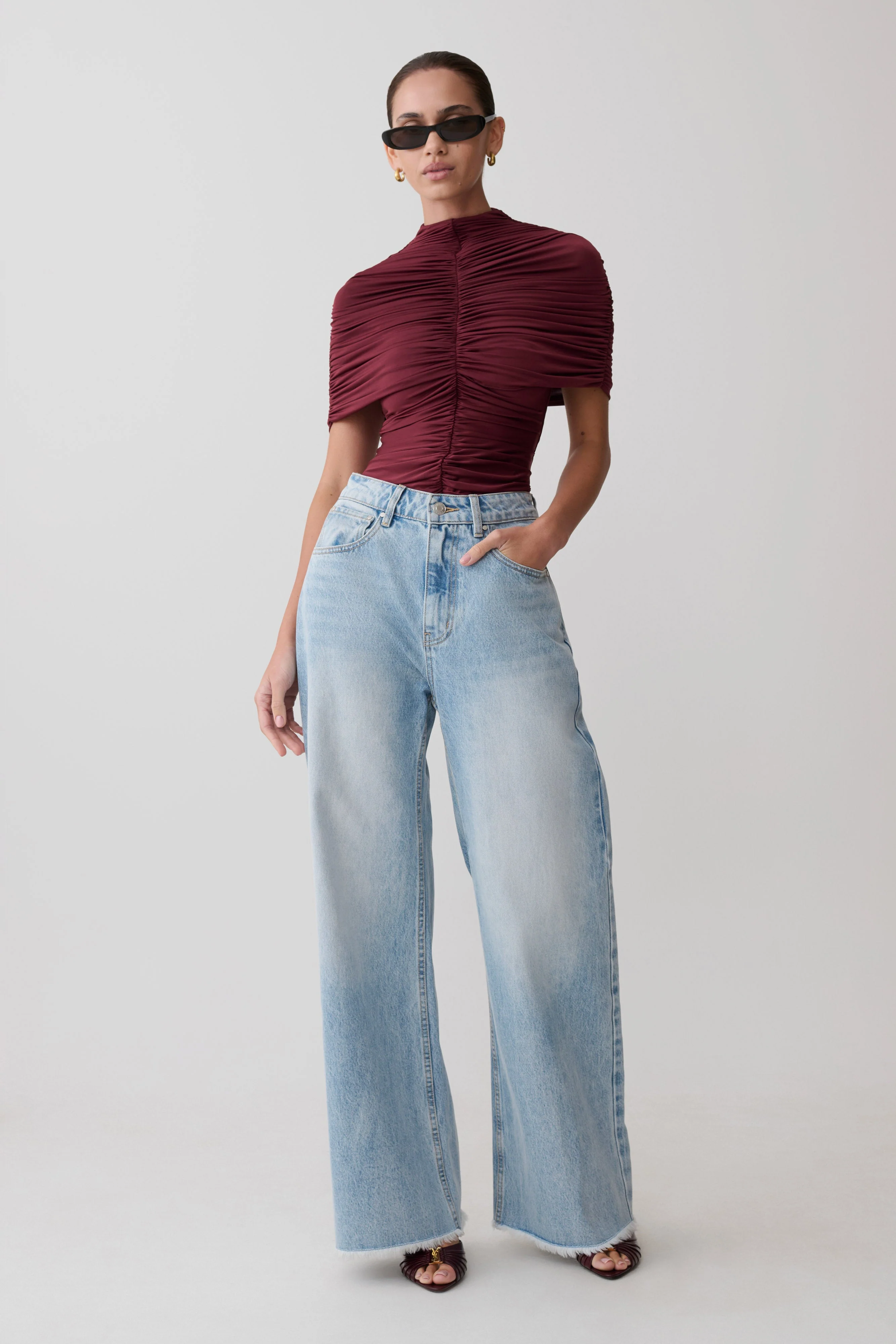 Sebastian Straight Leg Denim Jeans With Fray Hem - Washed Light Blue - Image 5