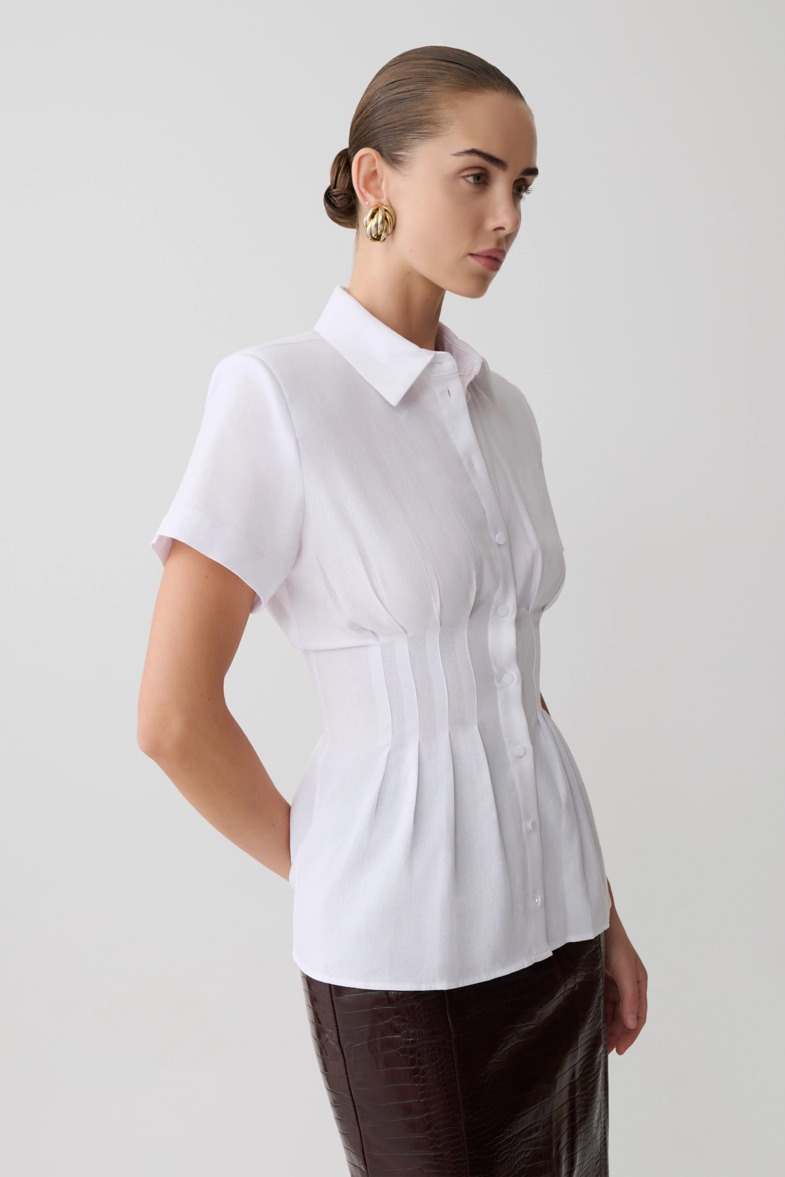 Selma Short Sleeve Linen Shirt - White - Image 2
