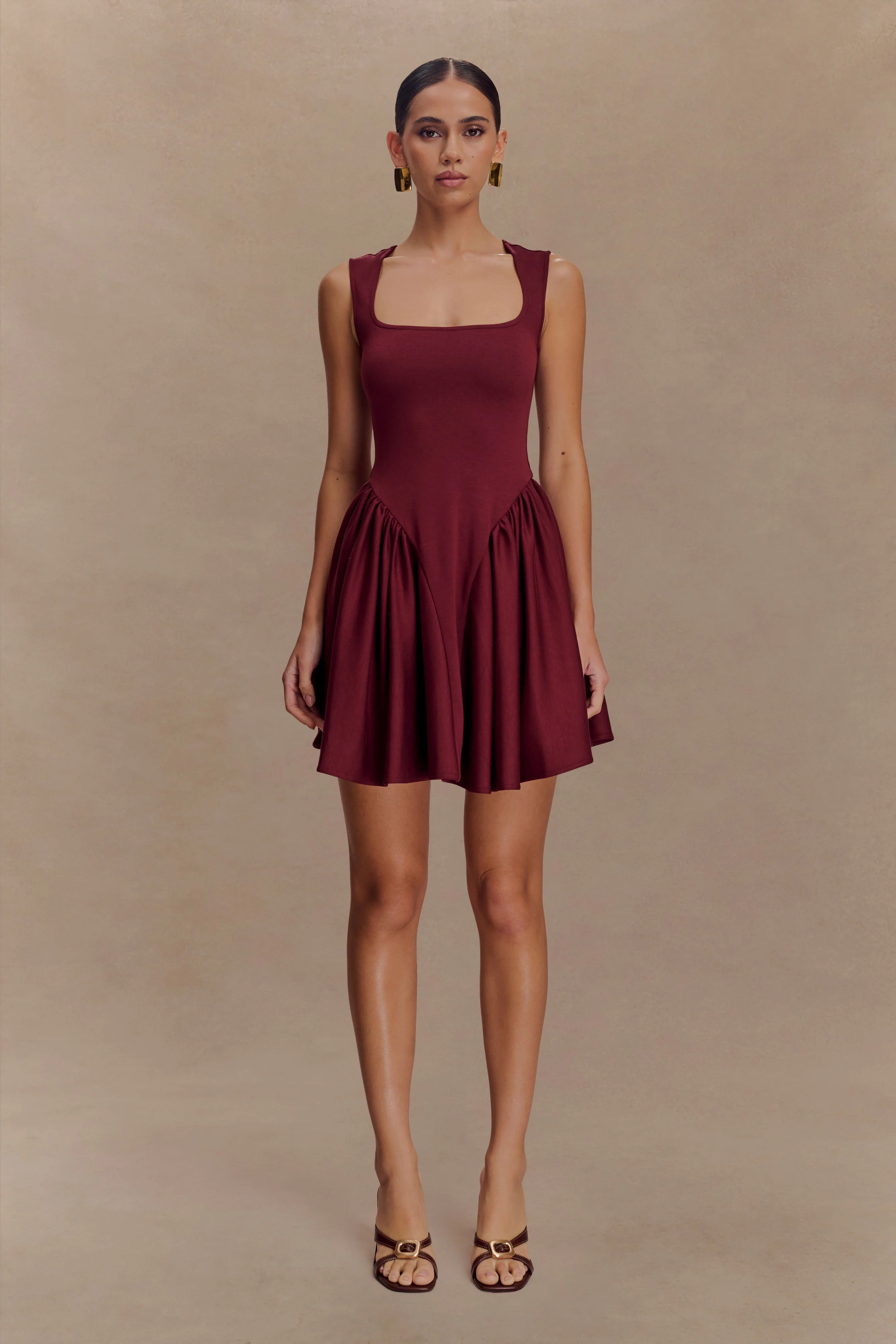 Sharon Scuba Jersey Mini Dress - Wine - Image 6