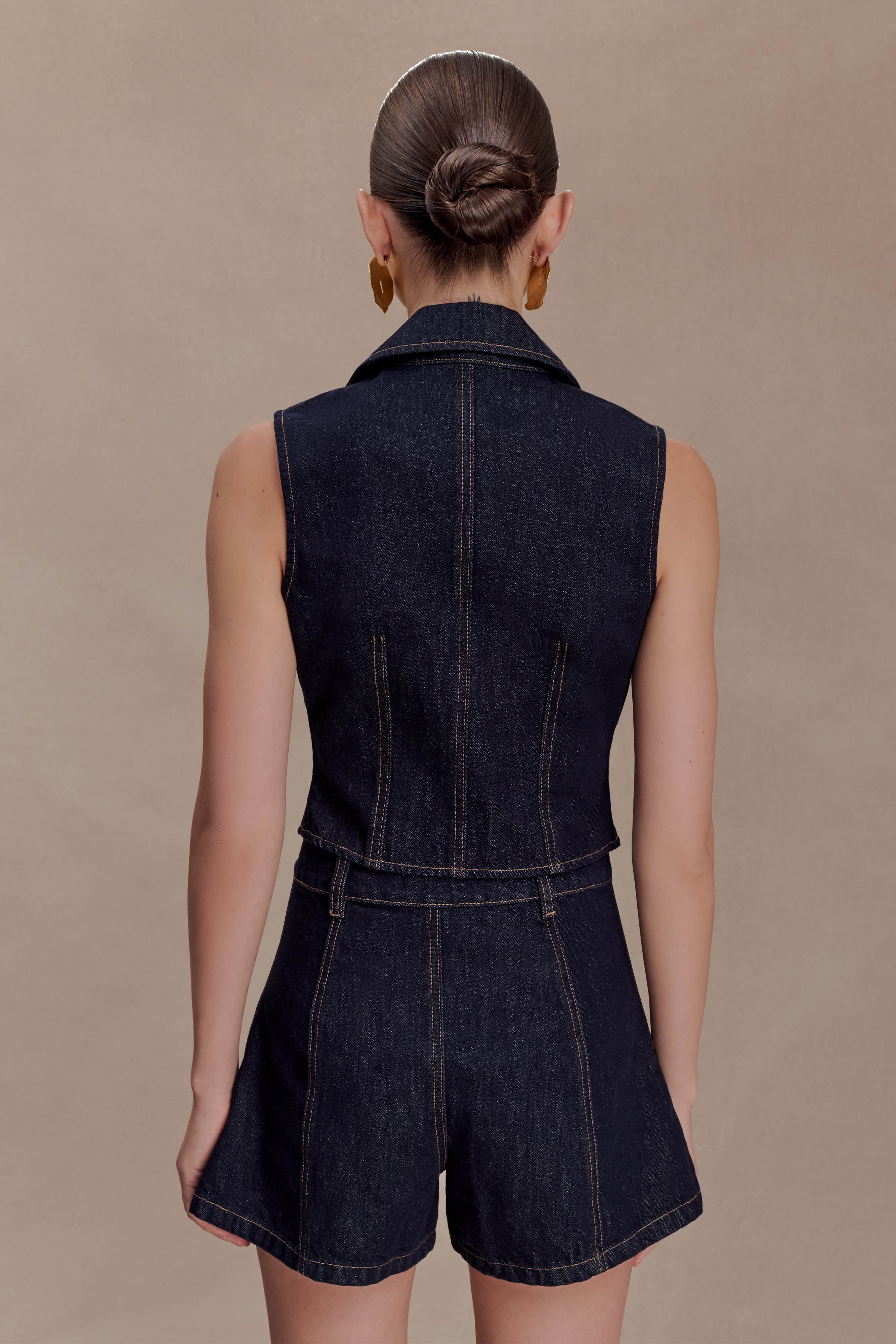 Shona Denim Vest With Decorative Buttons - Washed Indigo Blue - Image 2