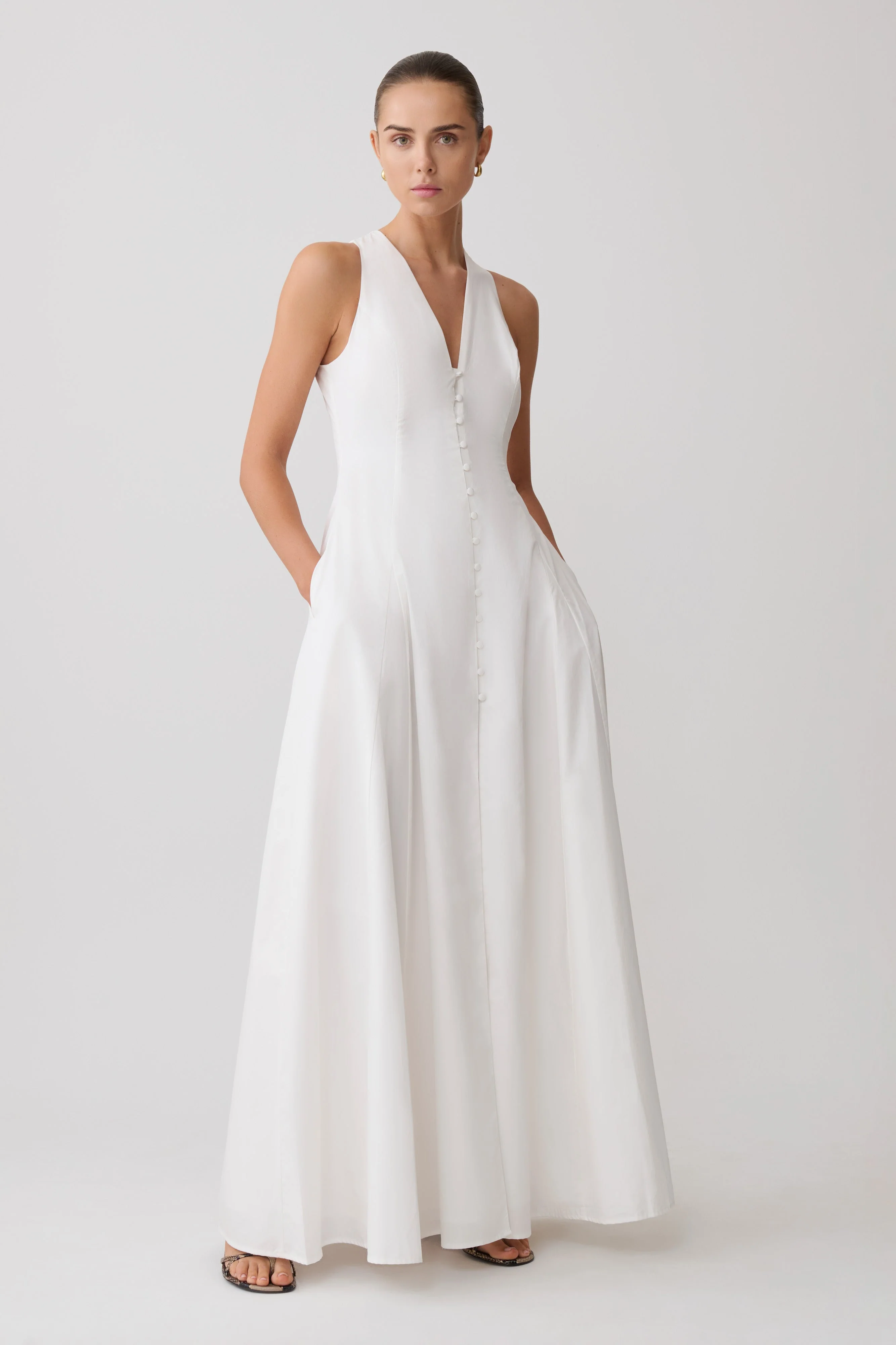 Sienna Button Down Maxi Dress - White - Image 5