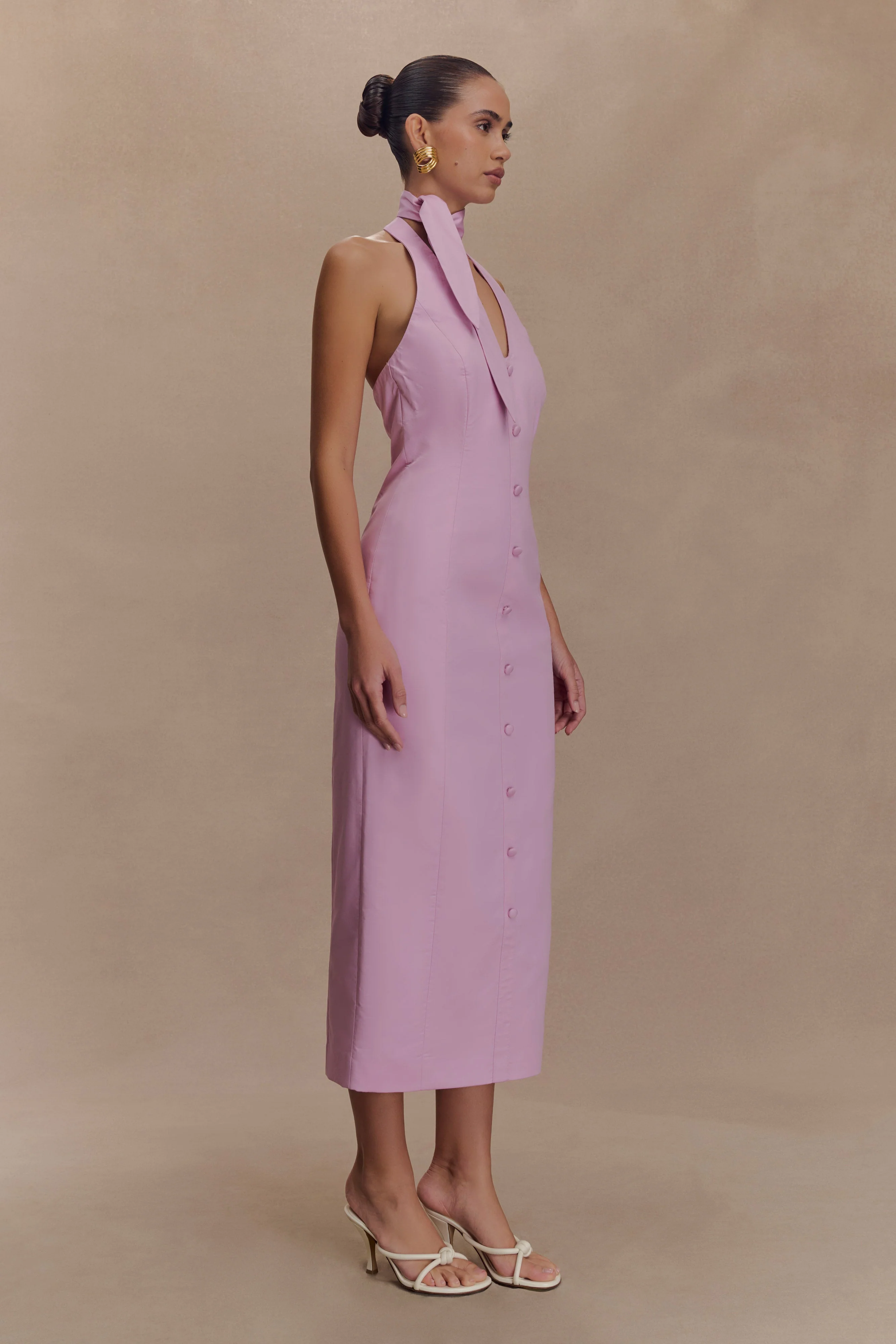 Simona Halter Neck Midi Dress - Blush Pink - Image 4