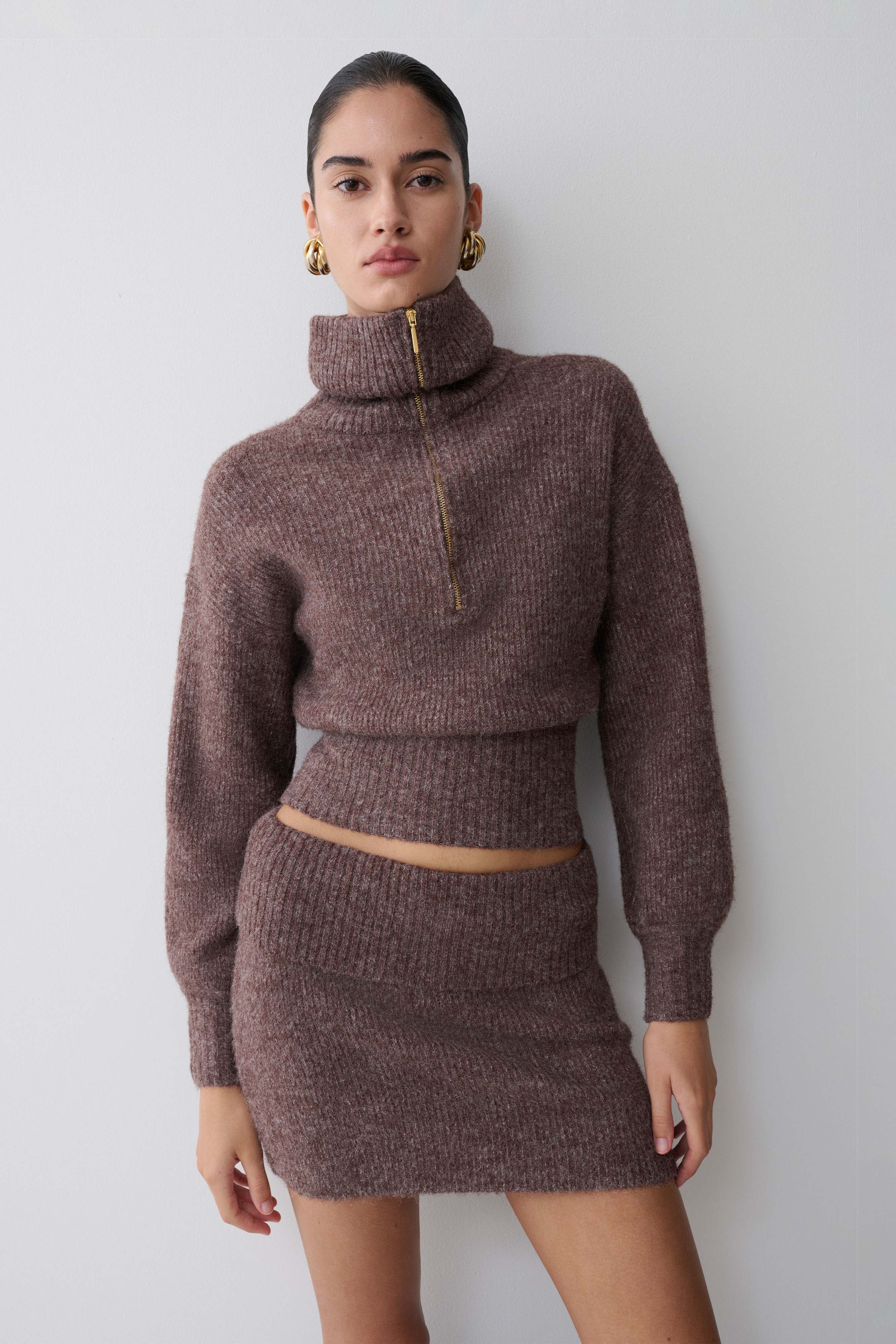 Skylaine Knit Mini Skirt - Brown Marle - Image 8