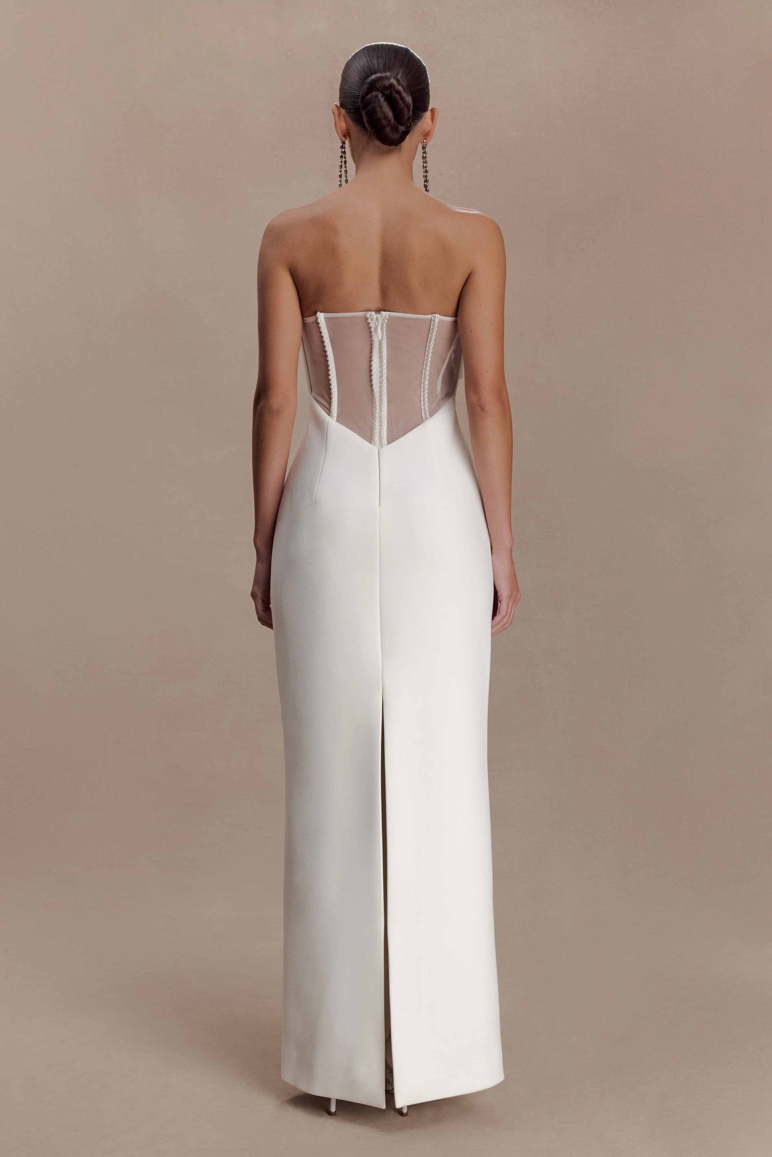 Sloane Strapless Maxi Dress With Pearls - White - Image 2